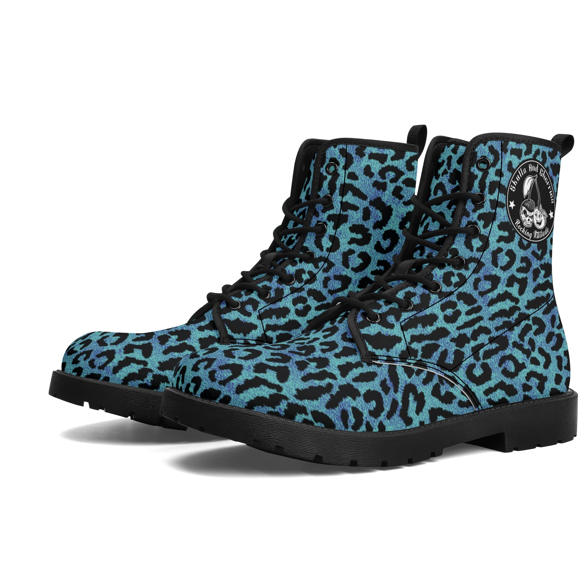 Men's Blue Leopard Combat Boots