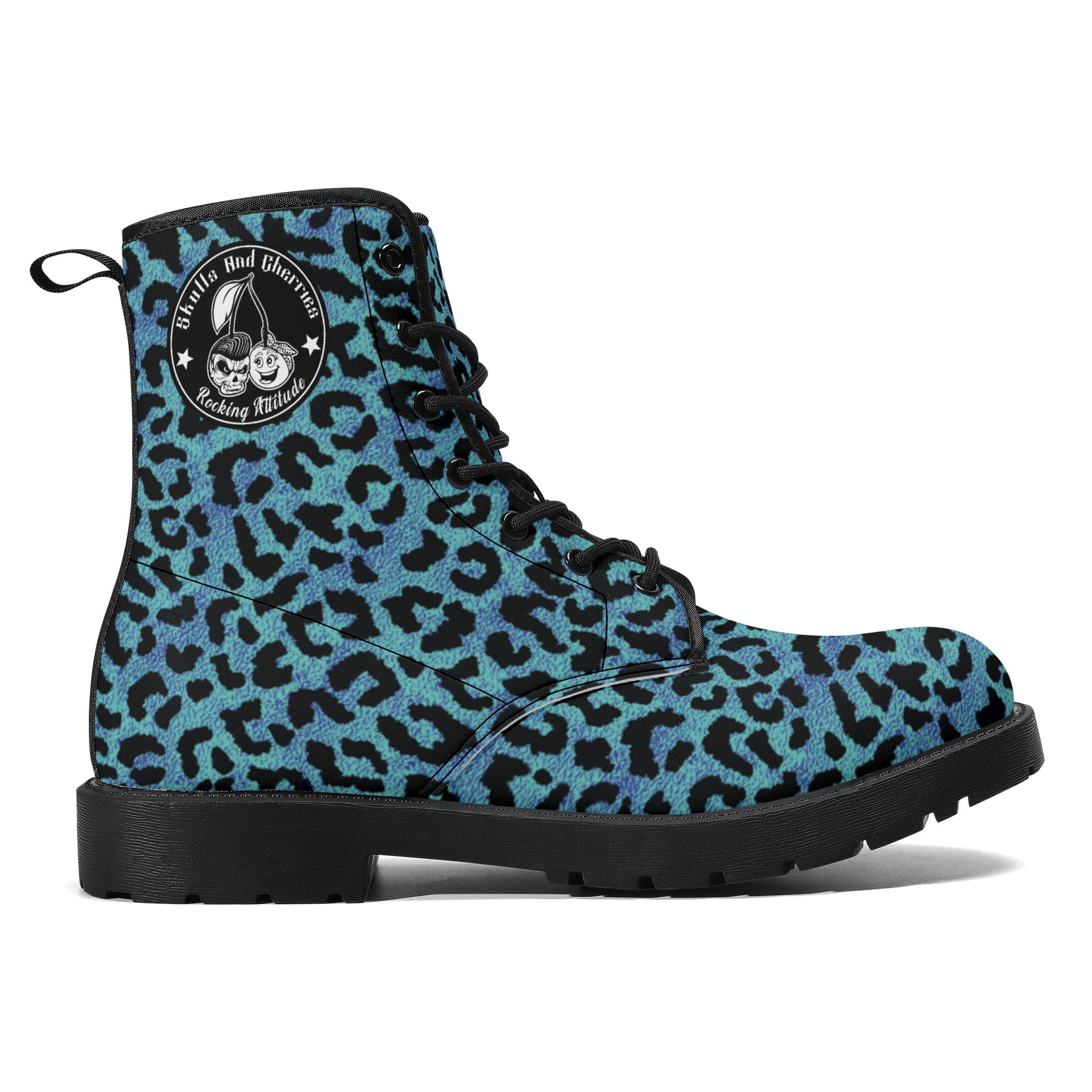 Men's Blue Leopard Combat Boots