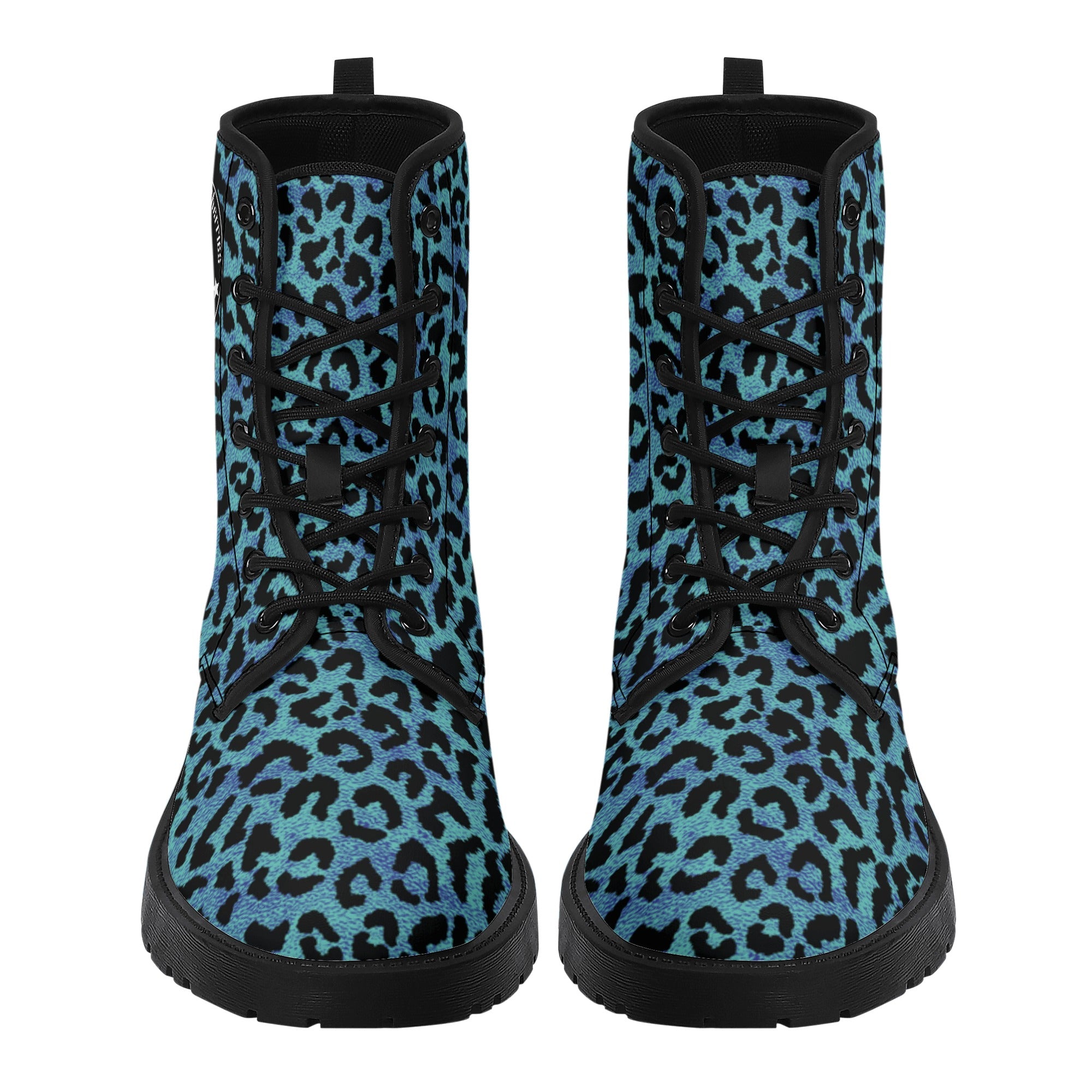 Men's Blue Leopard Combat Boots