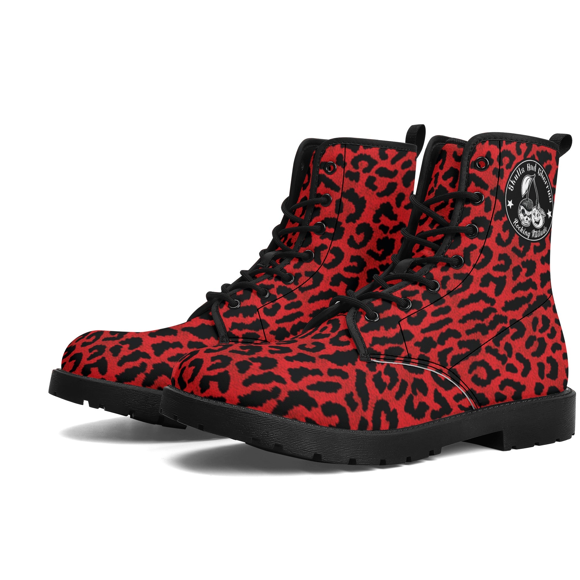 Men's Red Leopard Combat Boots