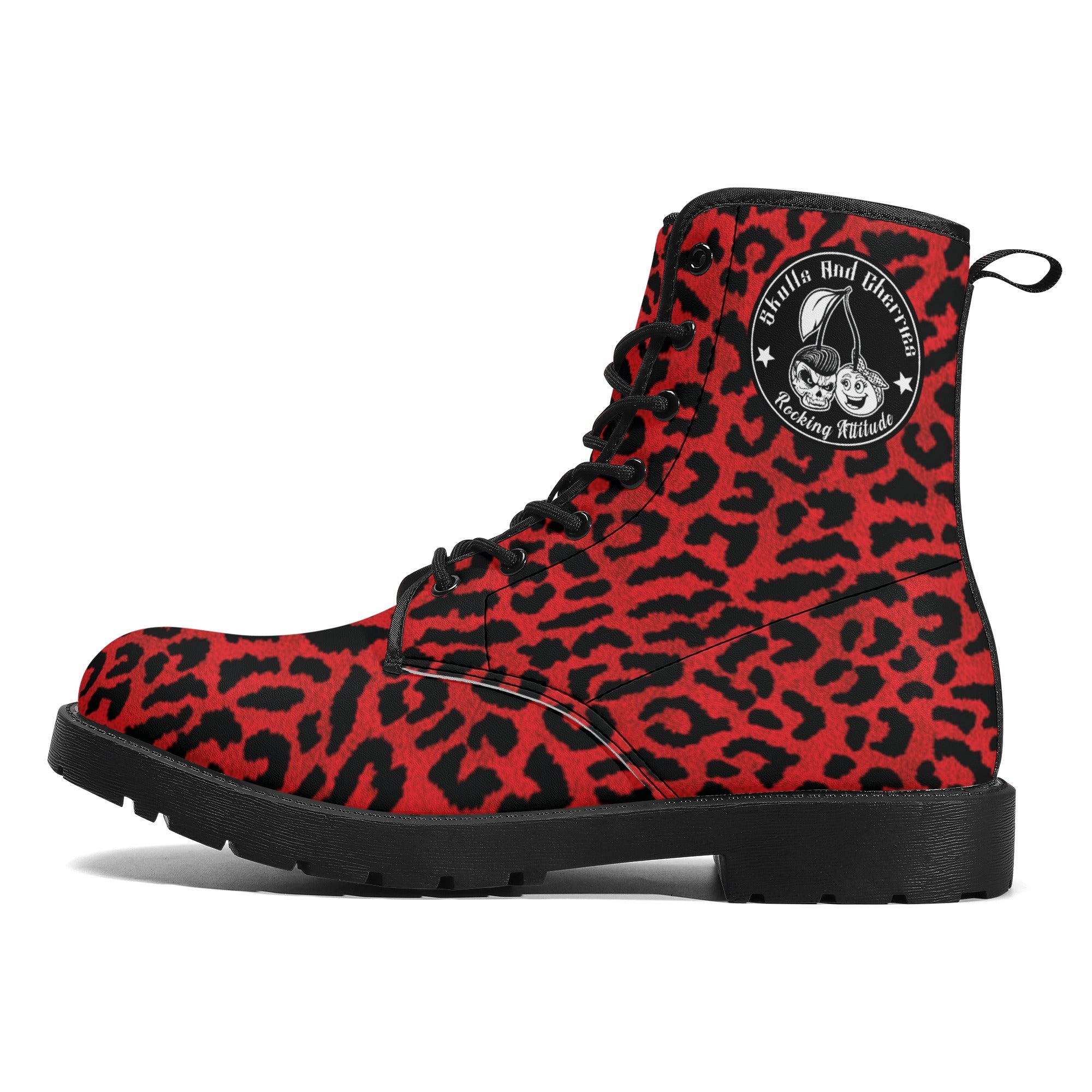 Men's Red Leopard Combat Boots