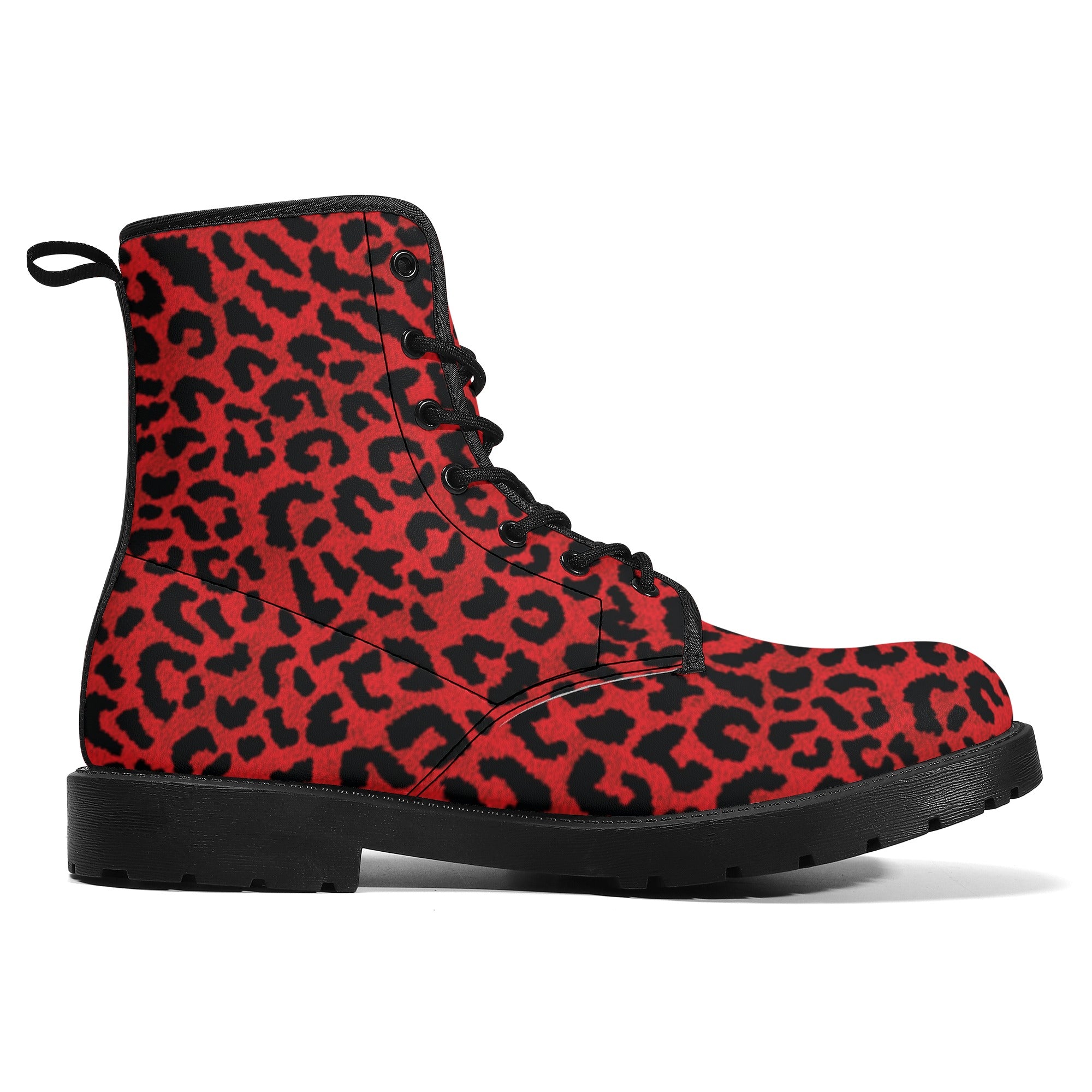 Men's Red Leopard Combat Boots