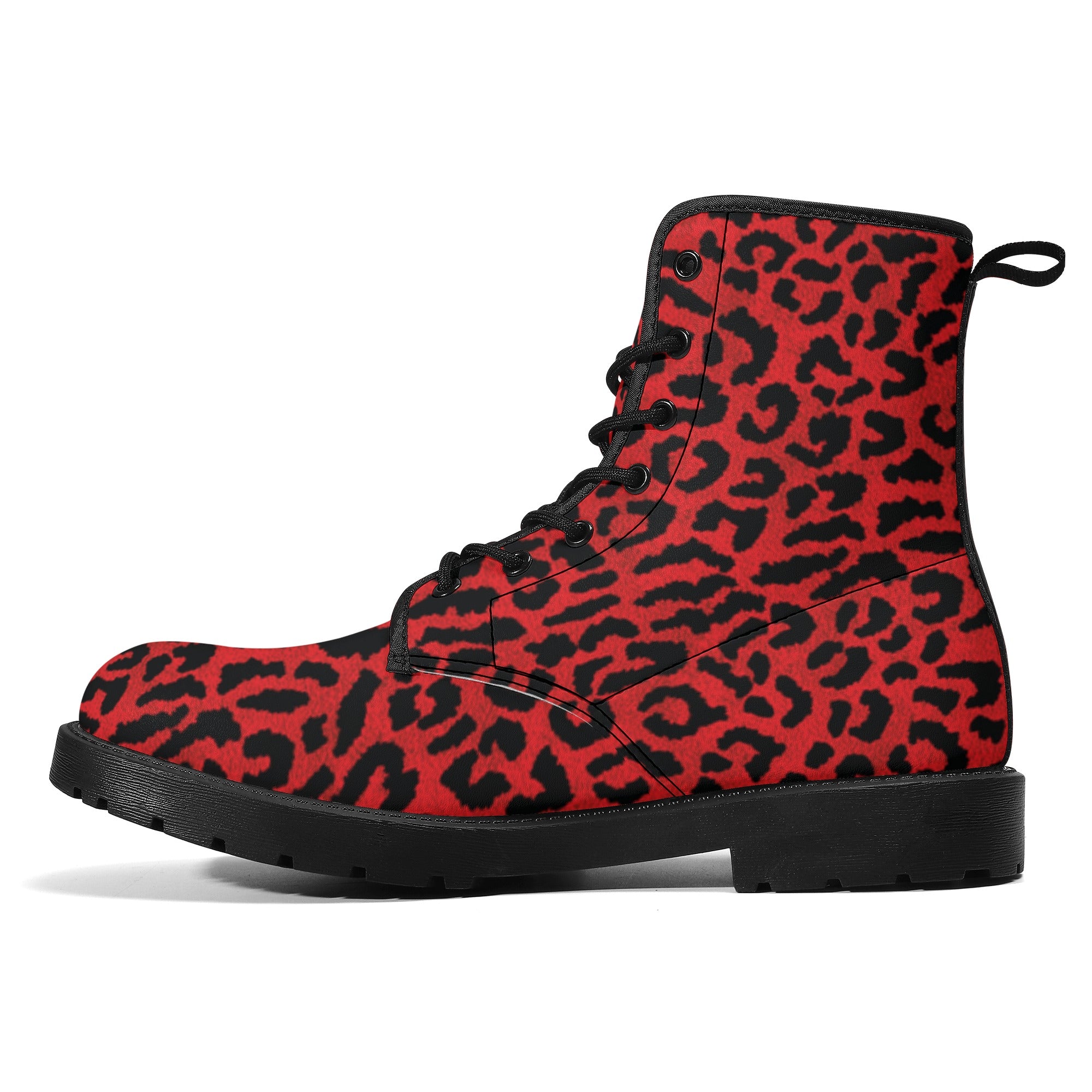 Men's Red Leopard Combat Boots