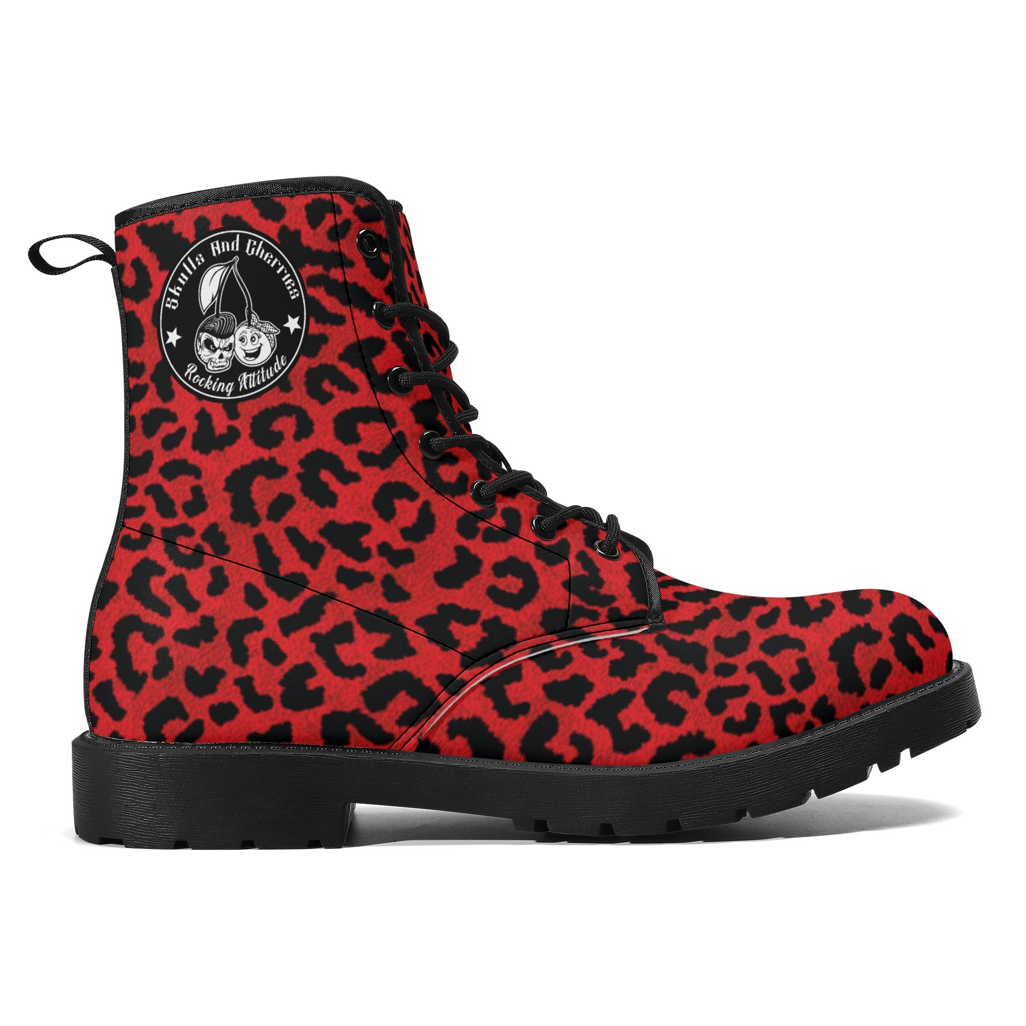 Men's Red Leopard Combat Boots