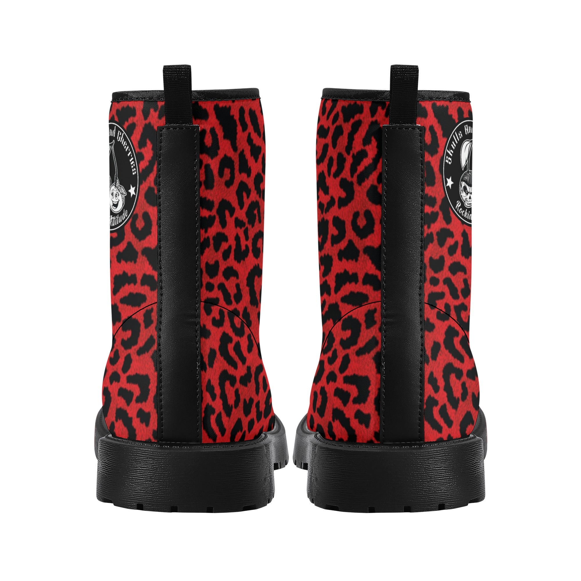 Men's Red Leopard Combat Boots