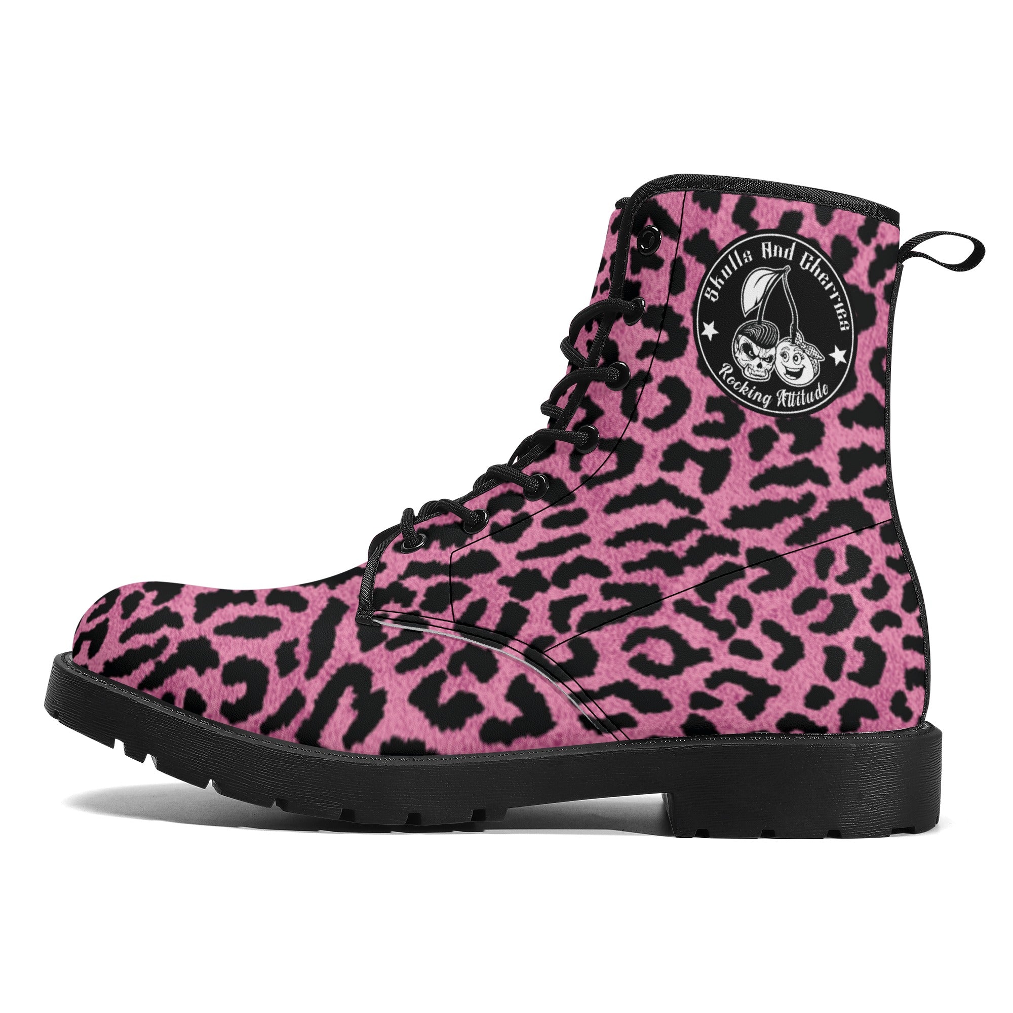 Men's Pink Leopard Combat Boots