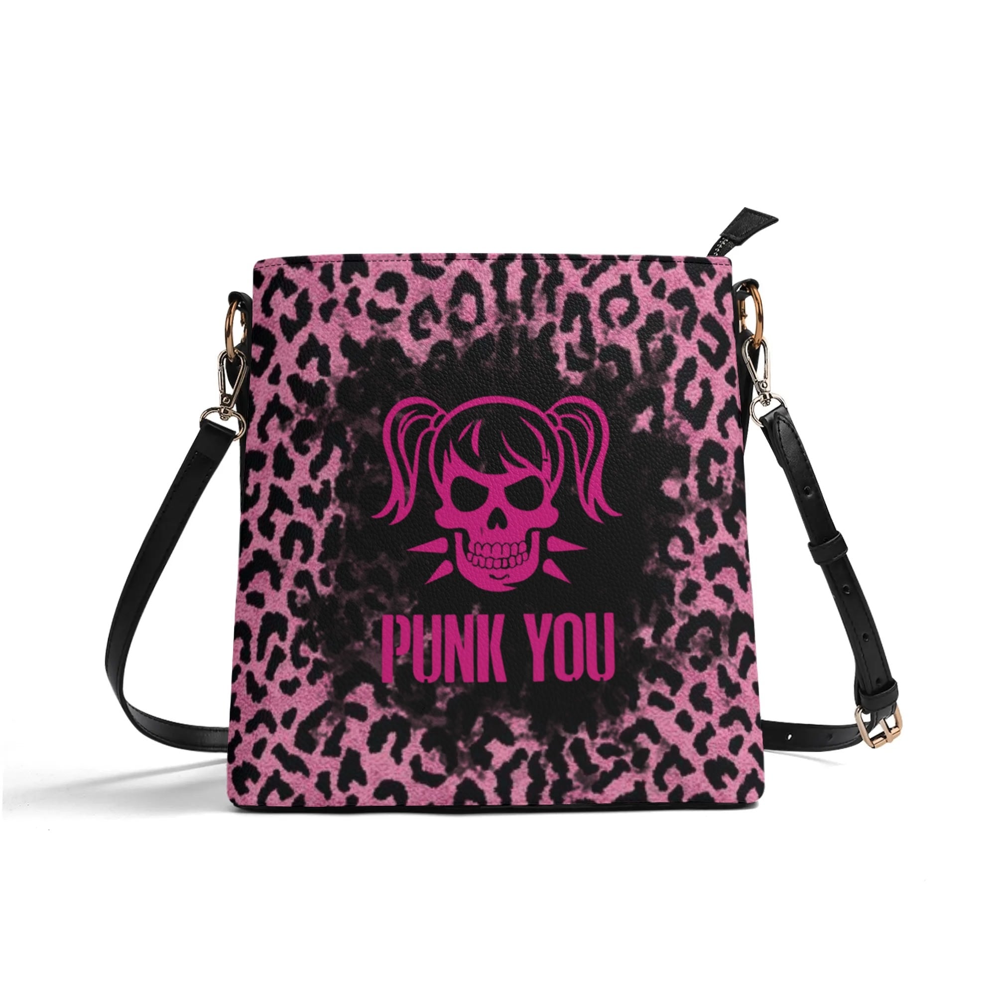 Punk You Pink Leopard PU Bucket Shoulder Bag