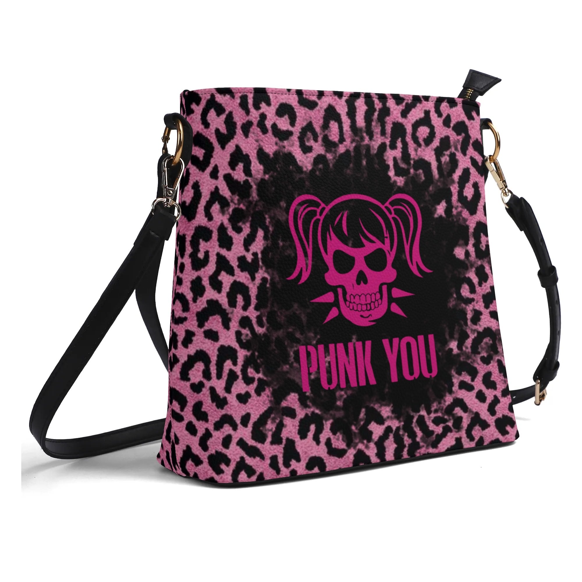 Punk You Pink Leopard PU Bucket Shoulder Bag