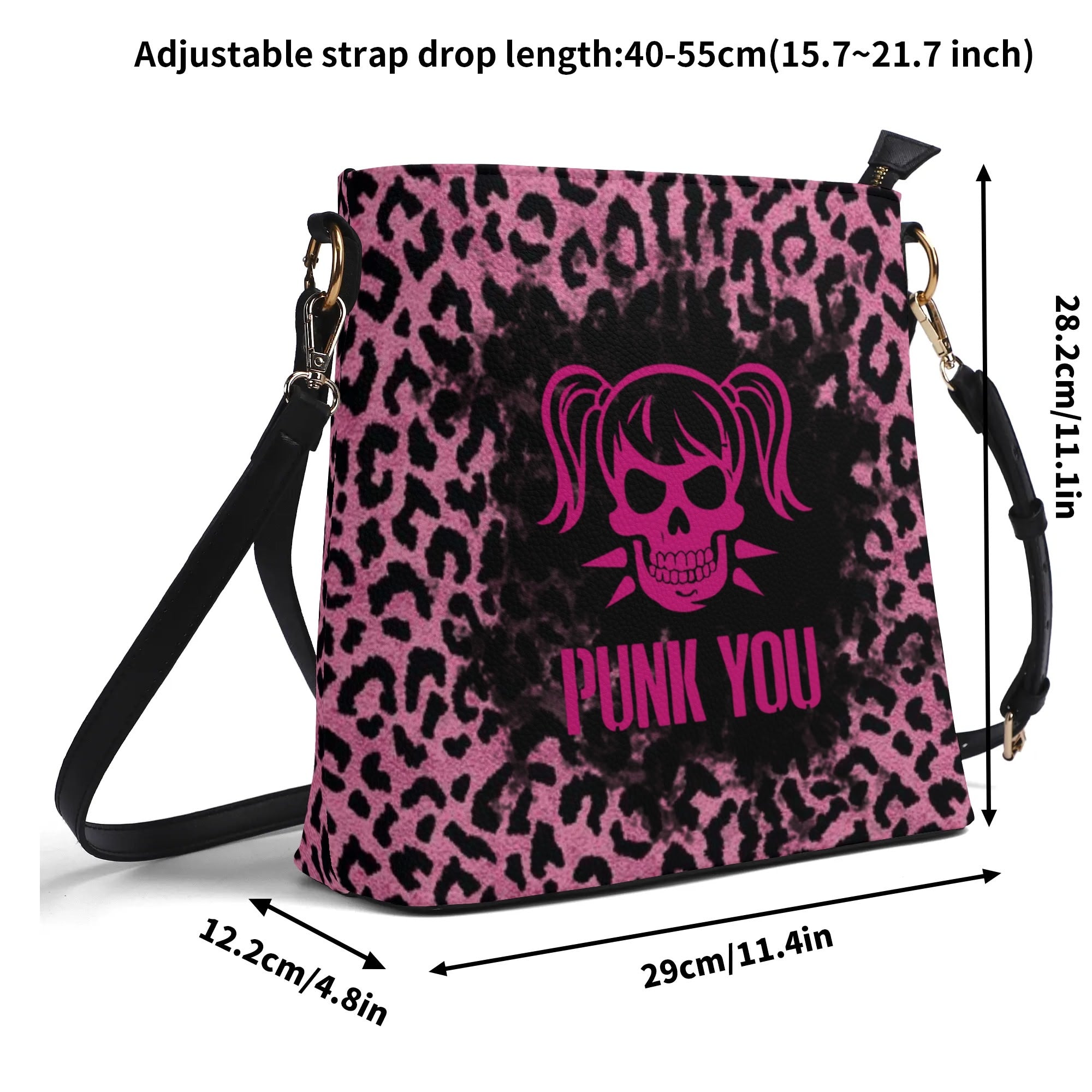 Punk You Pink Leopard PU Bucket Shoulder Bag