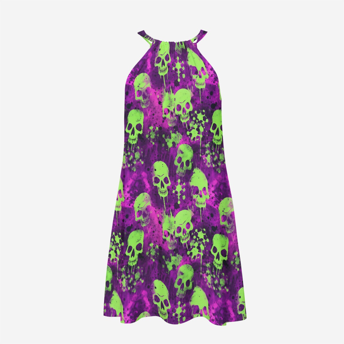 Toxic Slimy Skulls Halter Dress | Rayon