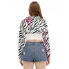 Punk You White Zebra Smock Short Hoodie With Long Sleeve