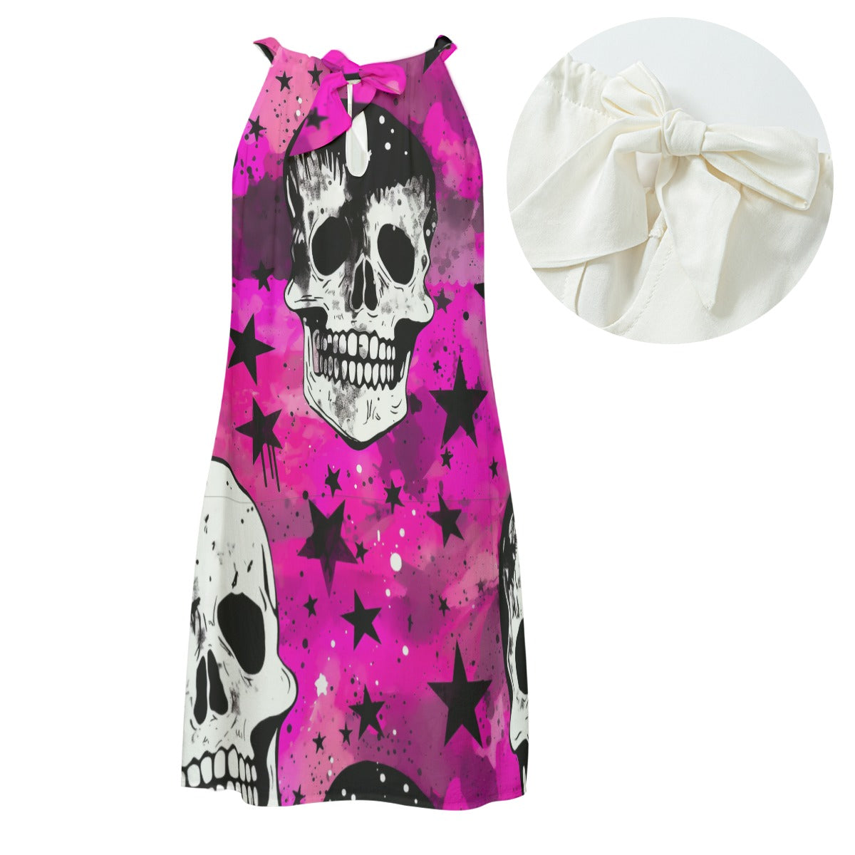 Punky Skulls Pink Halter Dress | Rayon