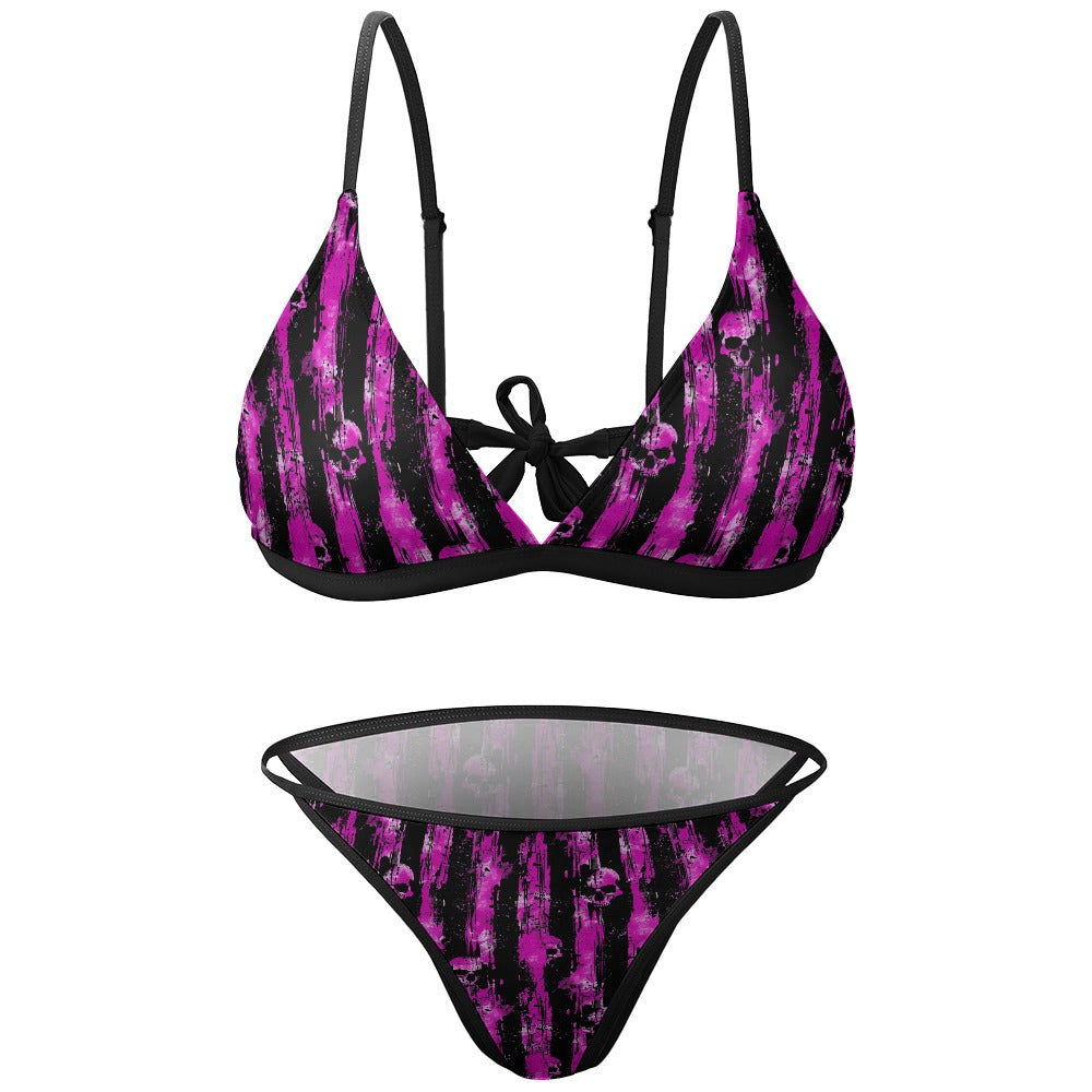 Purple Stripy Skulls Two Piece Bikini Swimsuit