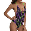 Vertically Striped Batty Night Sexy Lacing Backless One-Piece Swimsuit