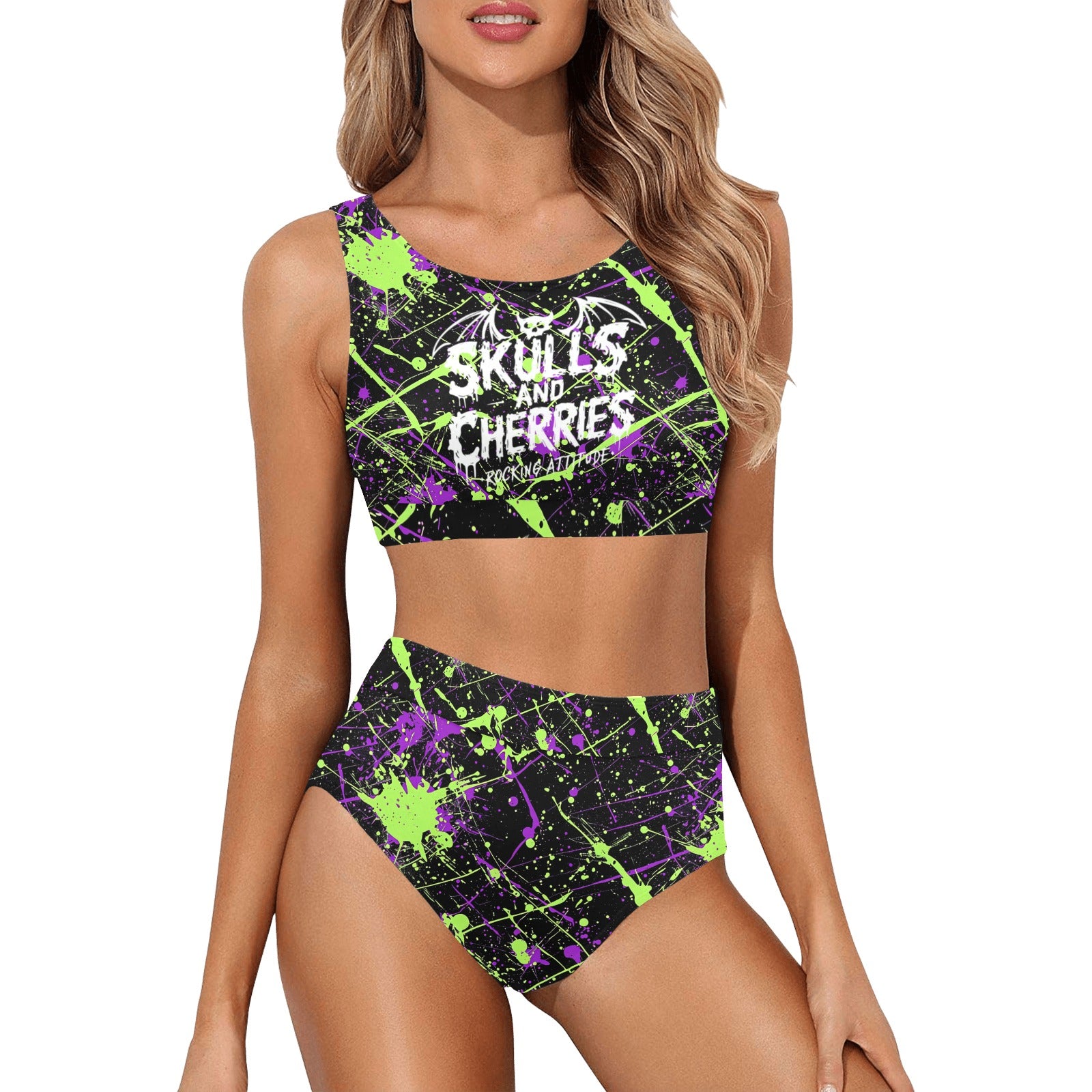 Splattered Paint Logo Crop Top Bikini Set (S21)