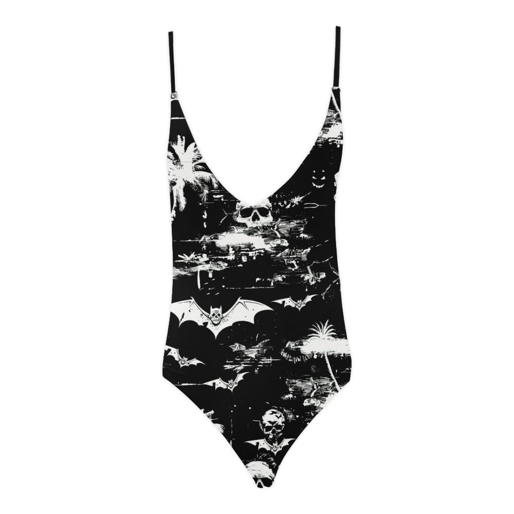 Hawaiian Goth Sexy Lacing Backless One-Piece Swimsuit