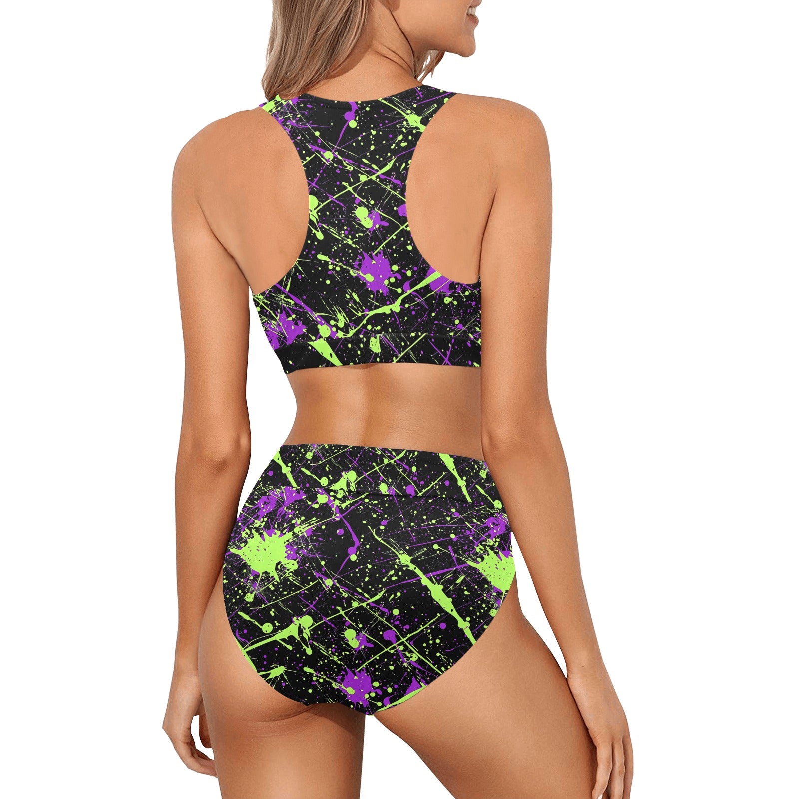 Splattered Paint Logo Crop Top Bikini Set (S21)