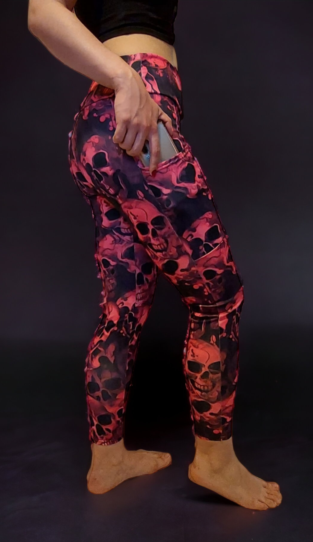 Pink tie-dye skulls High Waist Leggings With Pockets