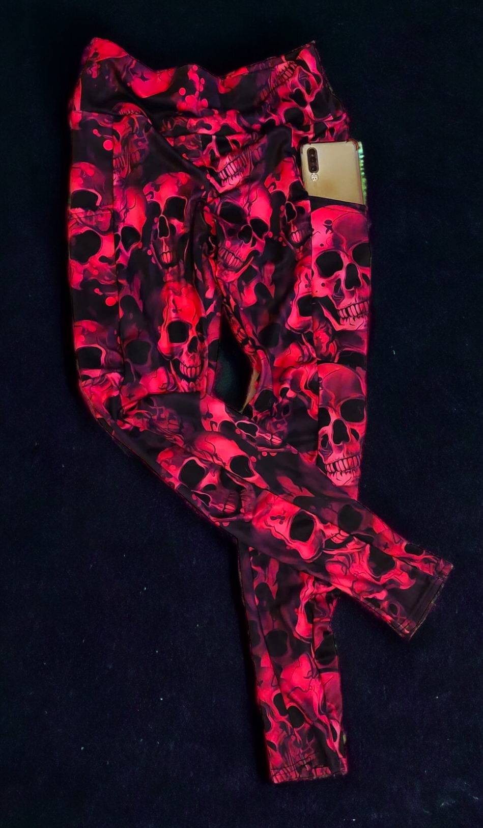 Pink tie-dye skulls High Waist Leggings With Pockets