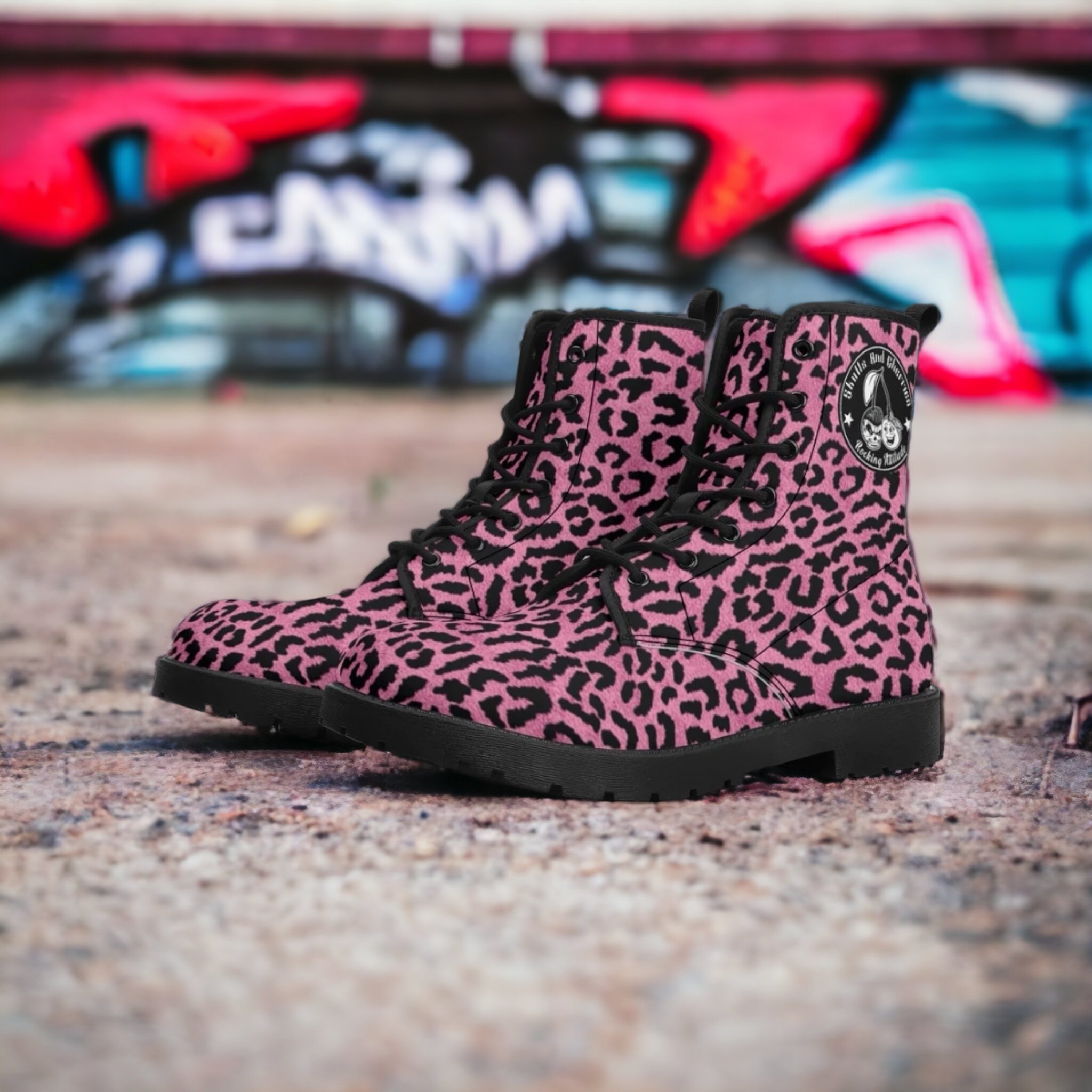 Men's Pink Leopard Combat Boots