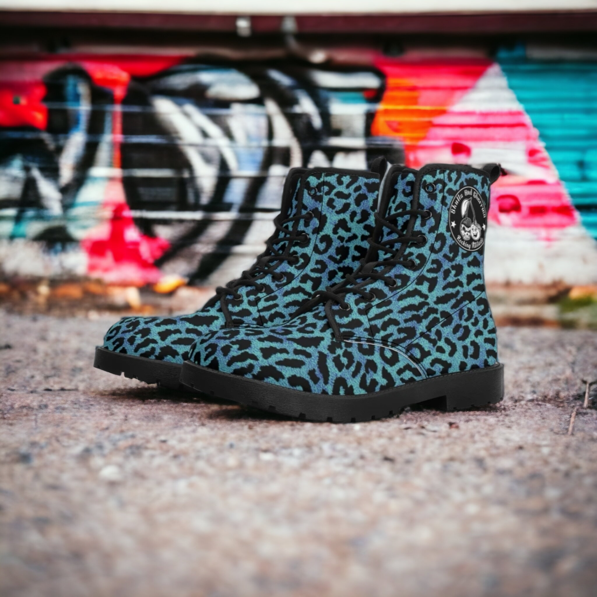 Men's Blue Leopard Combat Boots