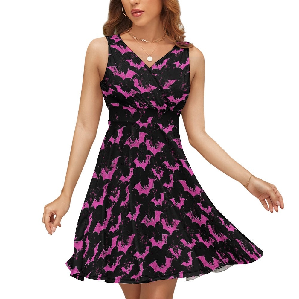 Pink Bats Sleeveless Polka Dress