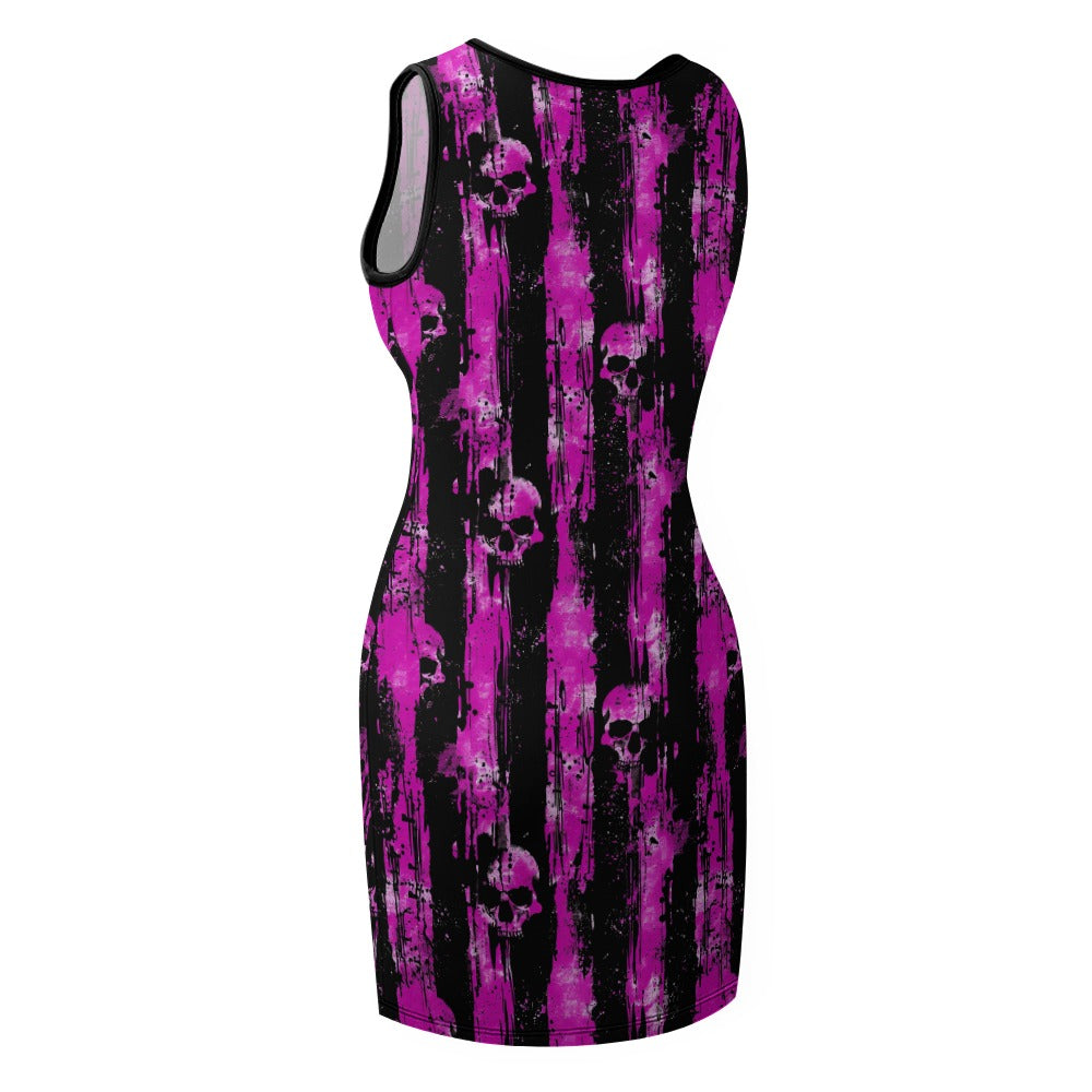 Purple Skulls And Stripes V.2 Slim Fit Sleeveless Tank Dress