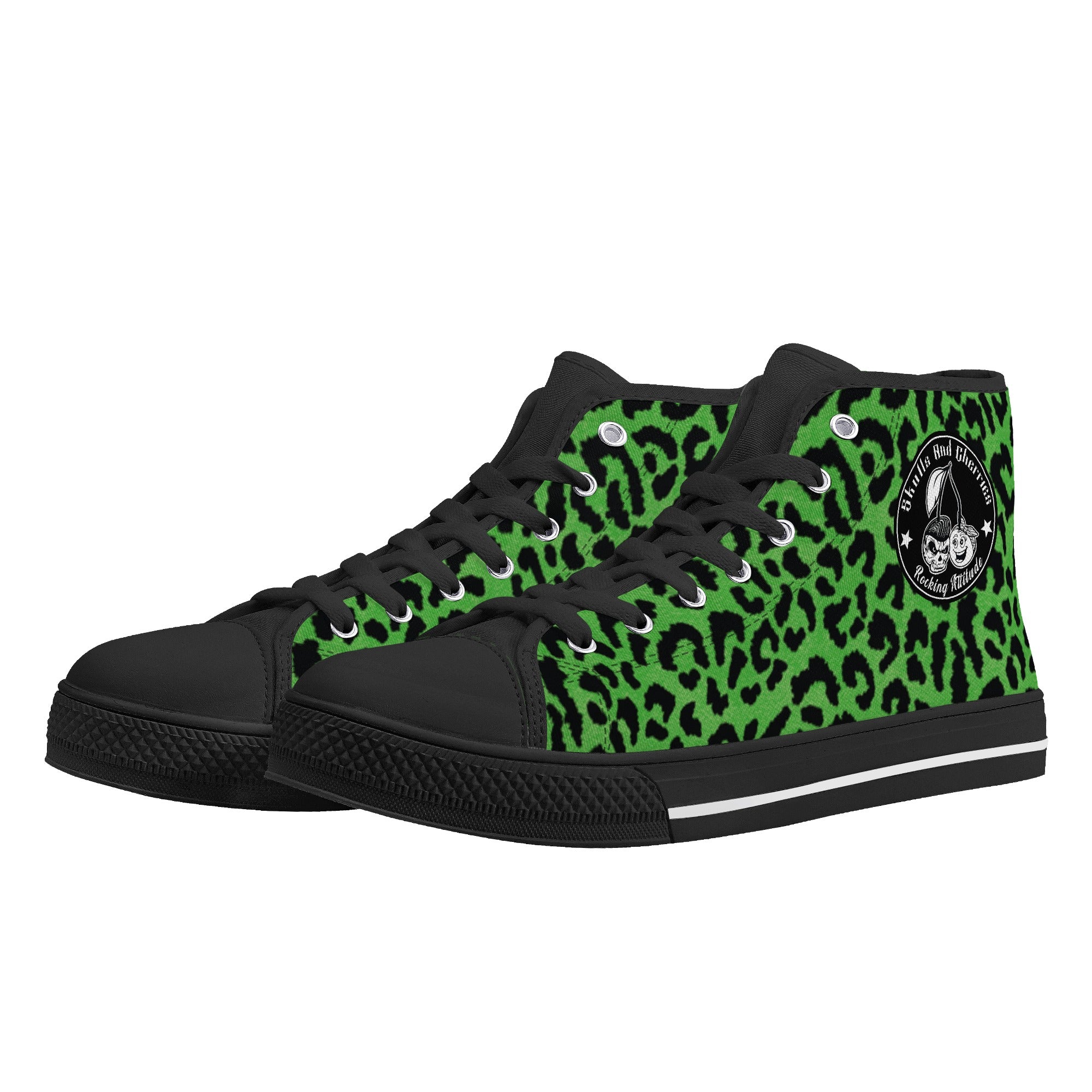 Green Leopard Animal Print Men's Psychobilly High Top Shoes