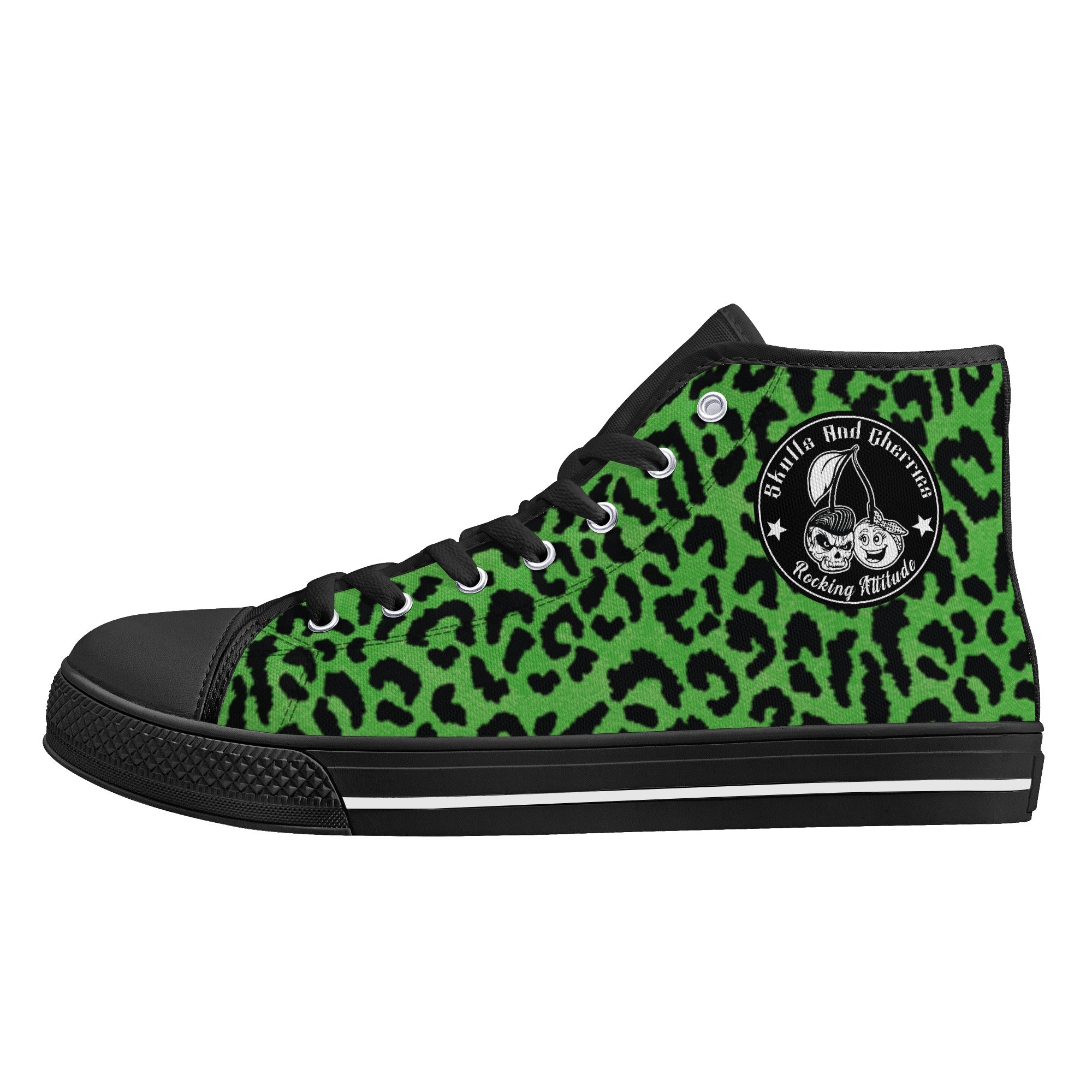 Green Leopard Animal Print Men's Psychobilly High Top Shoes