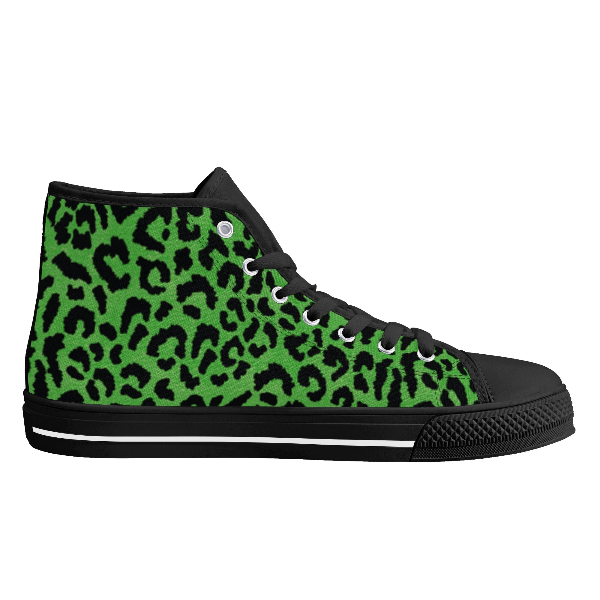 Green Leopard Animal Print Men's Psychobilly High Top Shoes