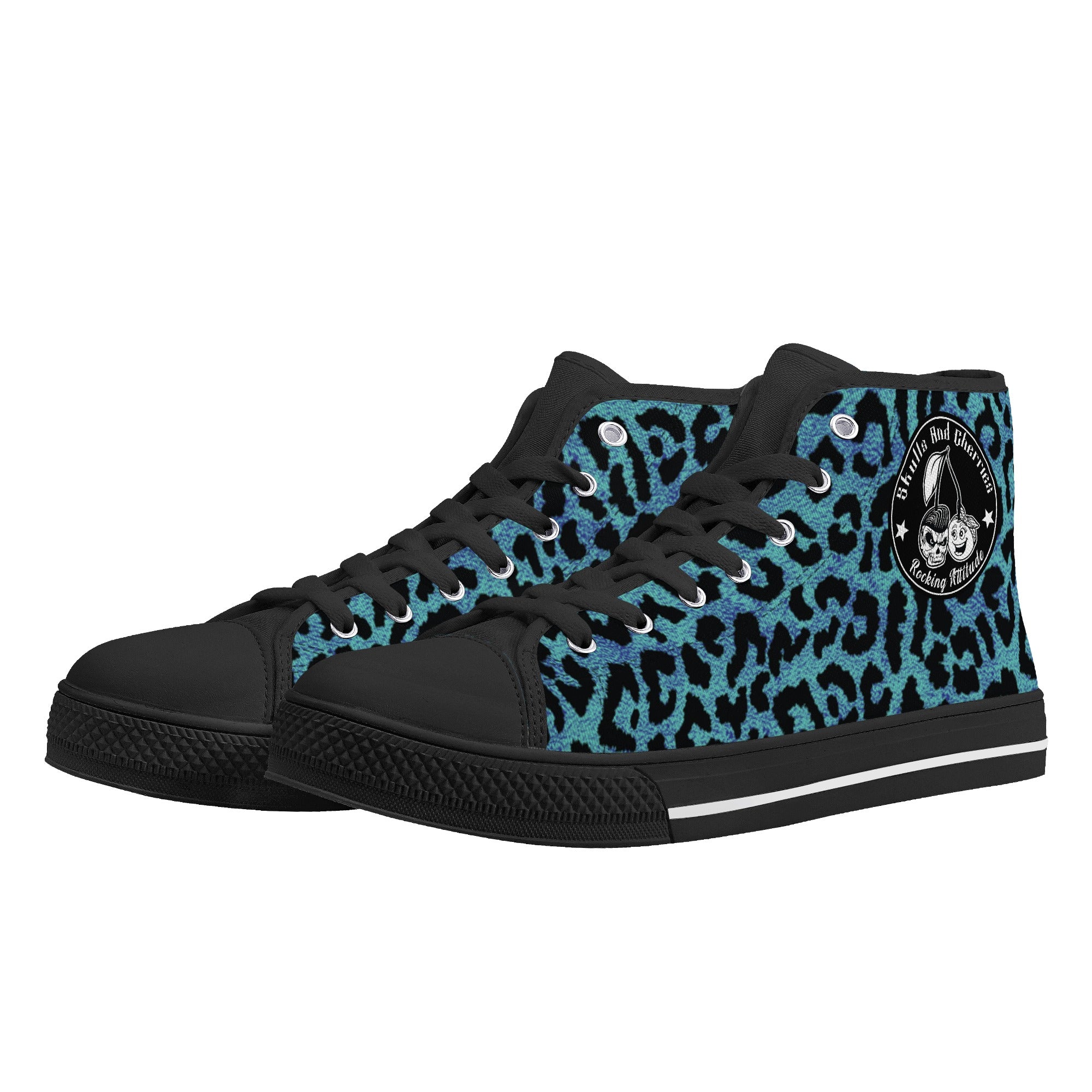 Blue Leopard Animal Print Men's Psychobilly High Top Shoes