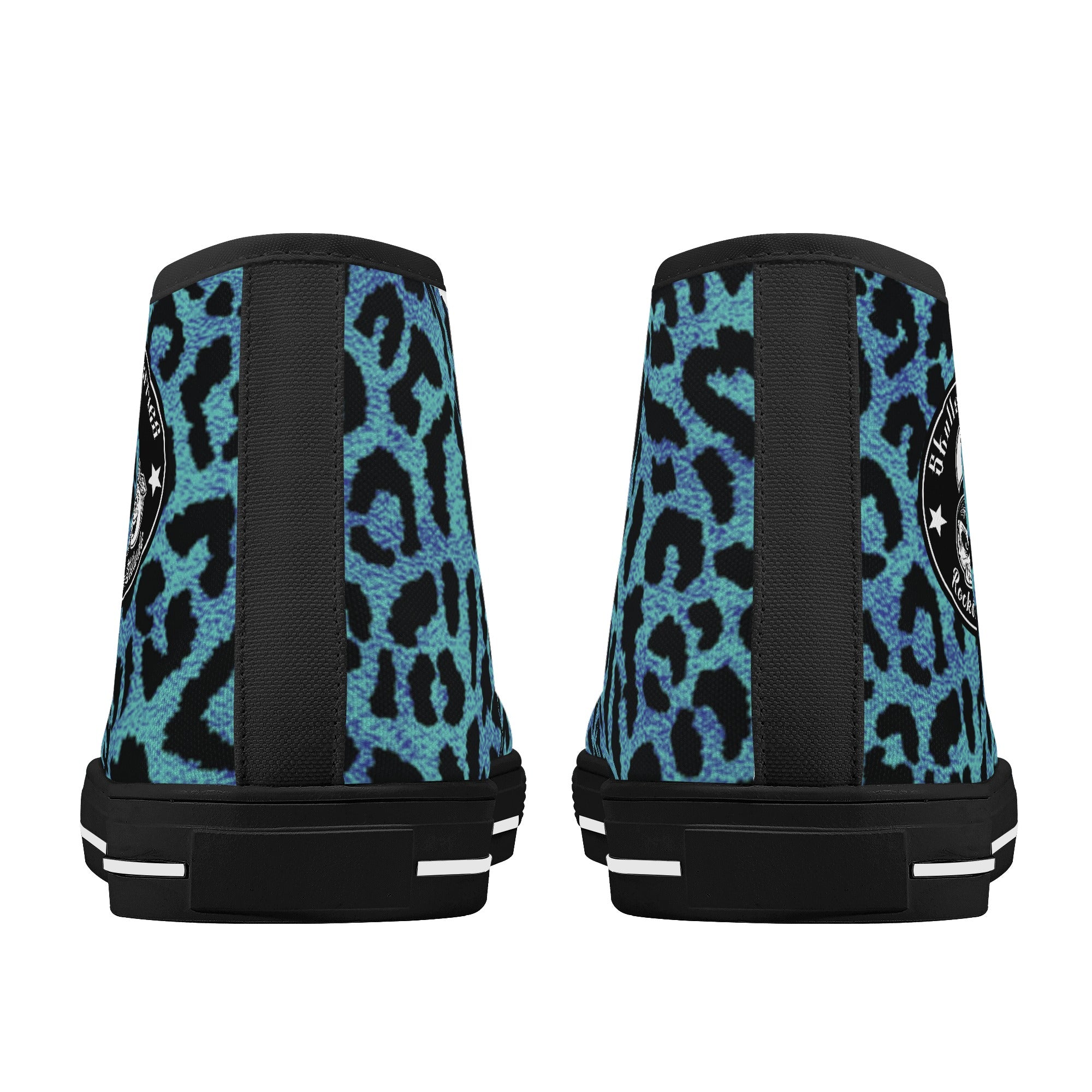 Blue Leopard Animal Print Men's Psychobilly High Top Shoes