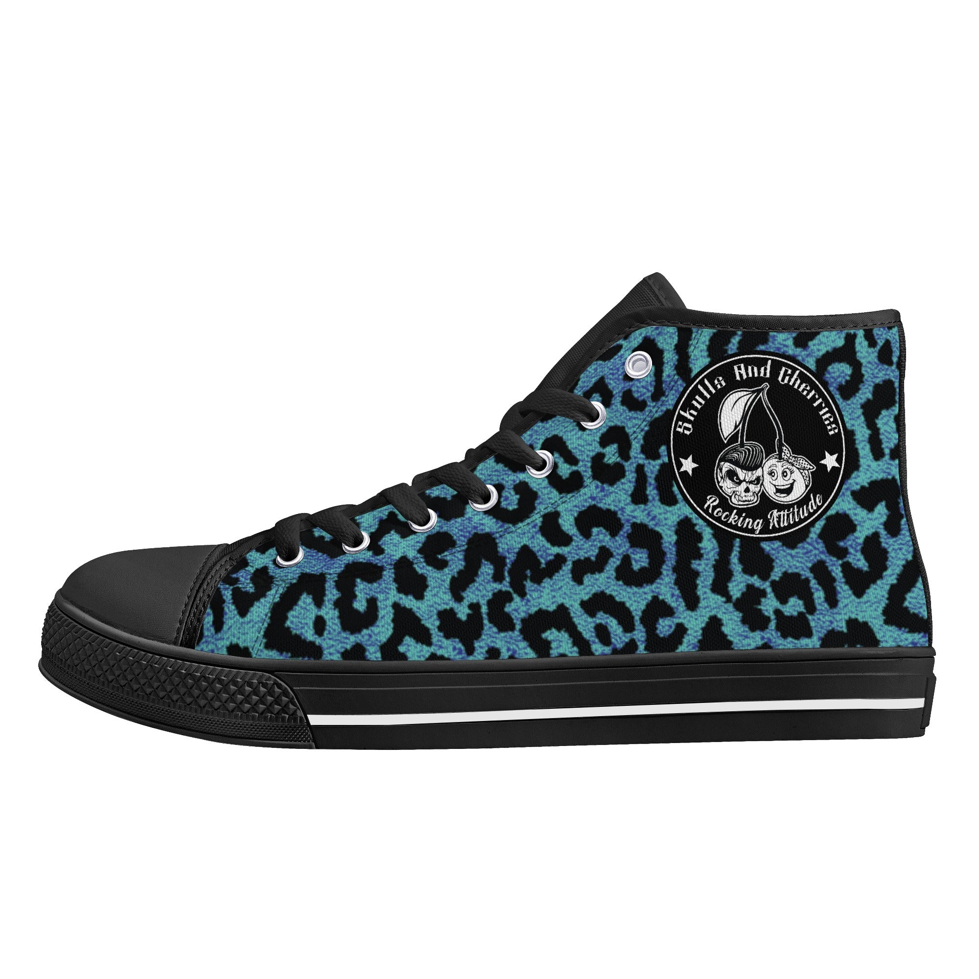 Blue Leopard Animal Print Men's Psychobilly High Top Shoes