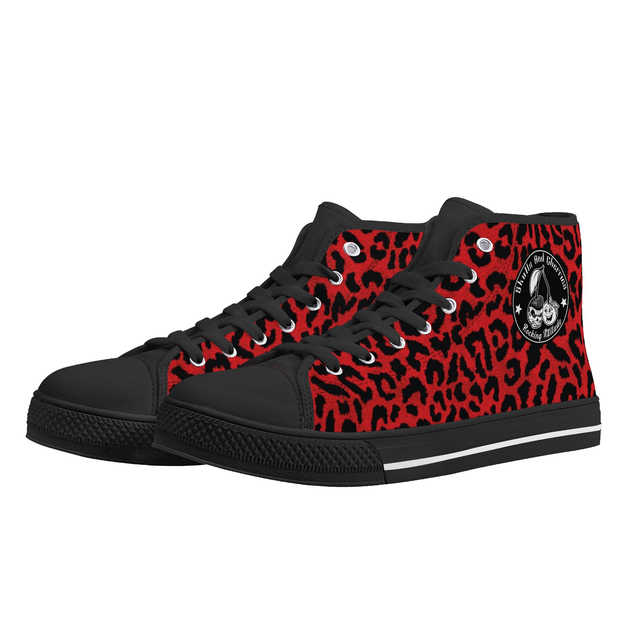 Red  Leopard Animal Print Men's Psychobilly High Top Shoes