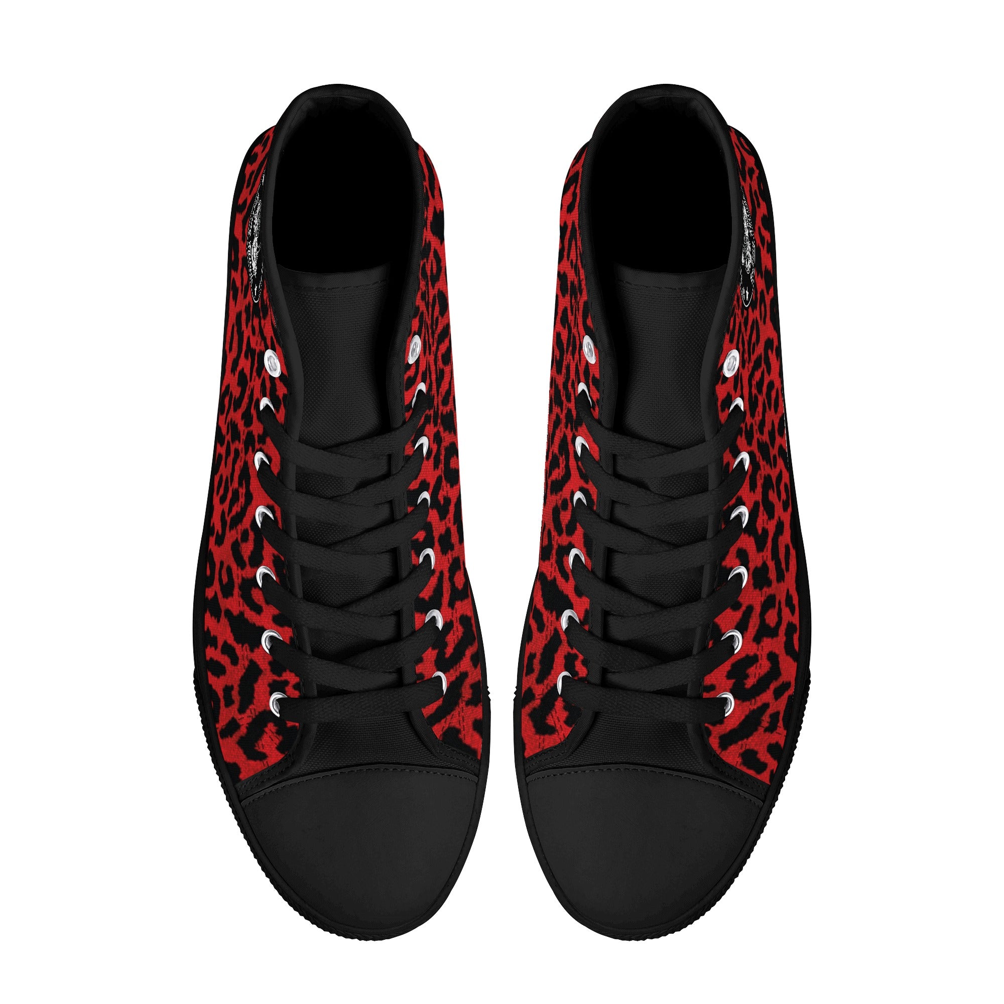 Red  Leopard Animal Print Men's Psychobilly High Top Shoes