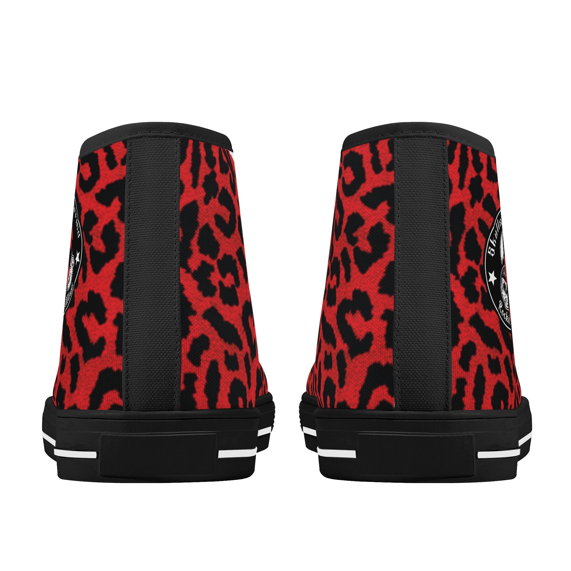 Red  Leopard Animal Print Men's Psychobilly High Top Shoes