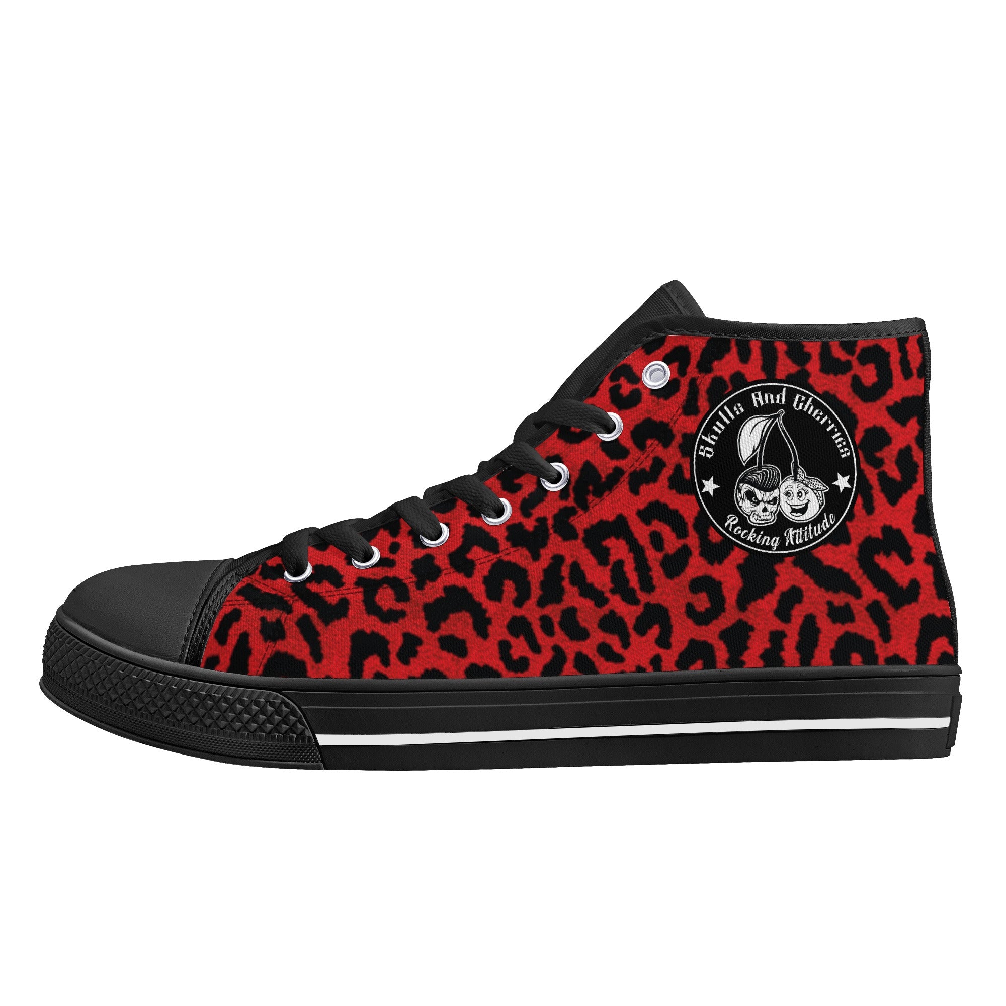 Red  Leopard Animal Print Men's Psychobilly High Top Shoes