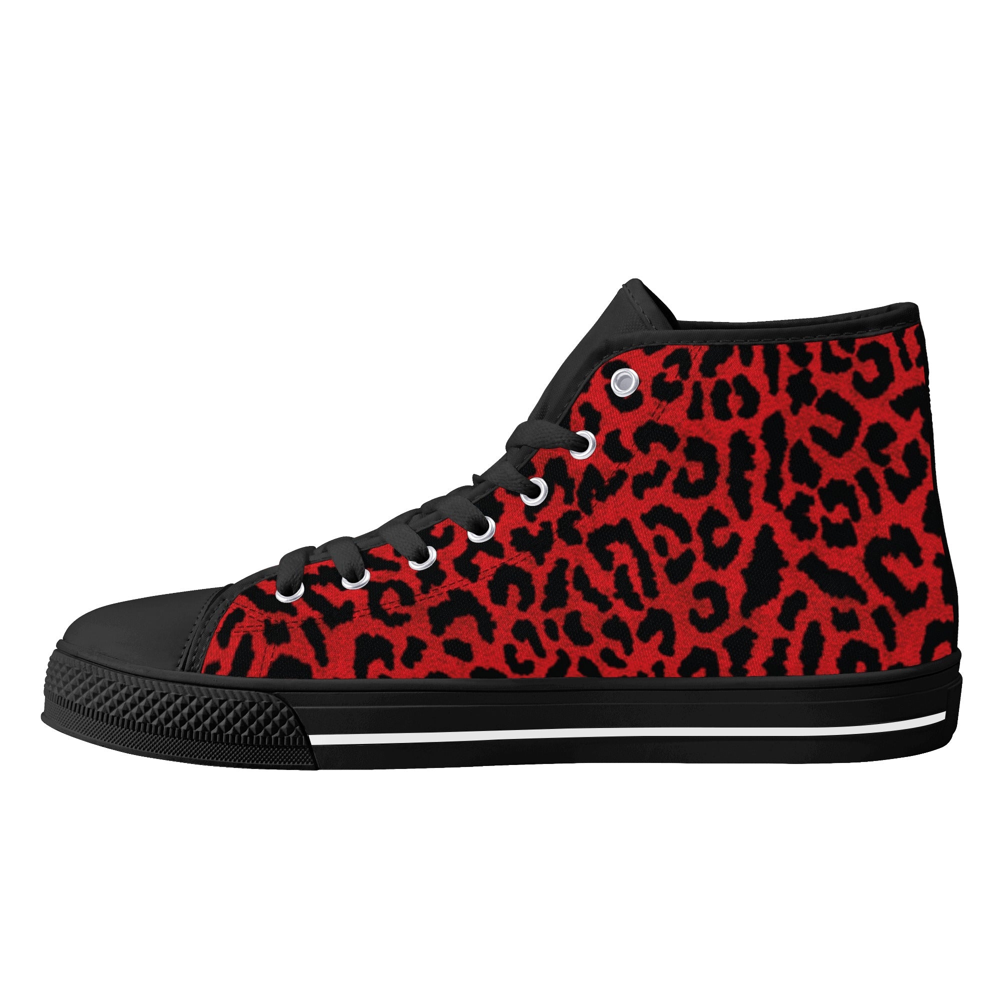 Red  Leopard Animal Print Men's Psychobilly High Top Shoes