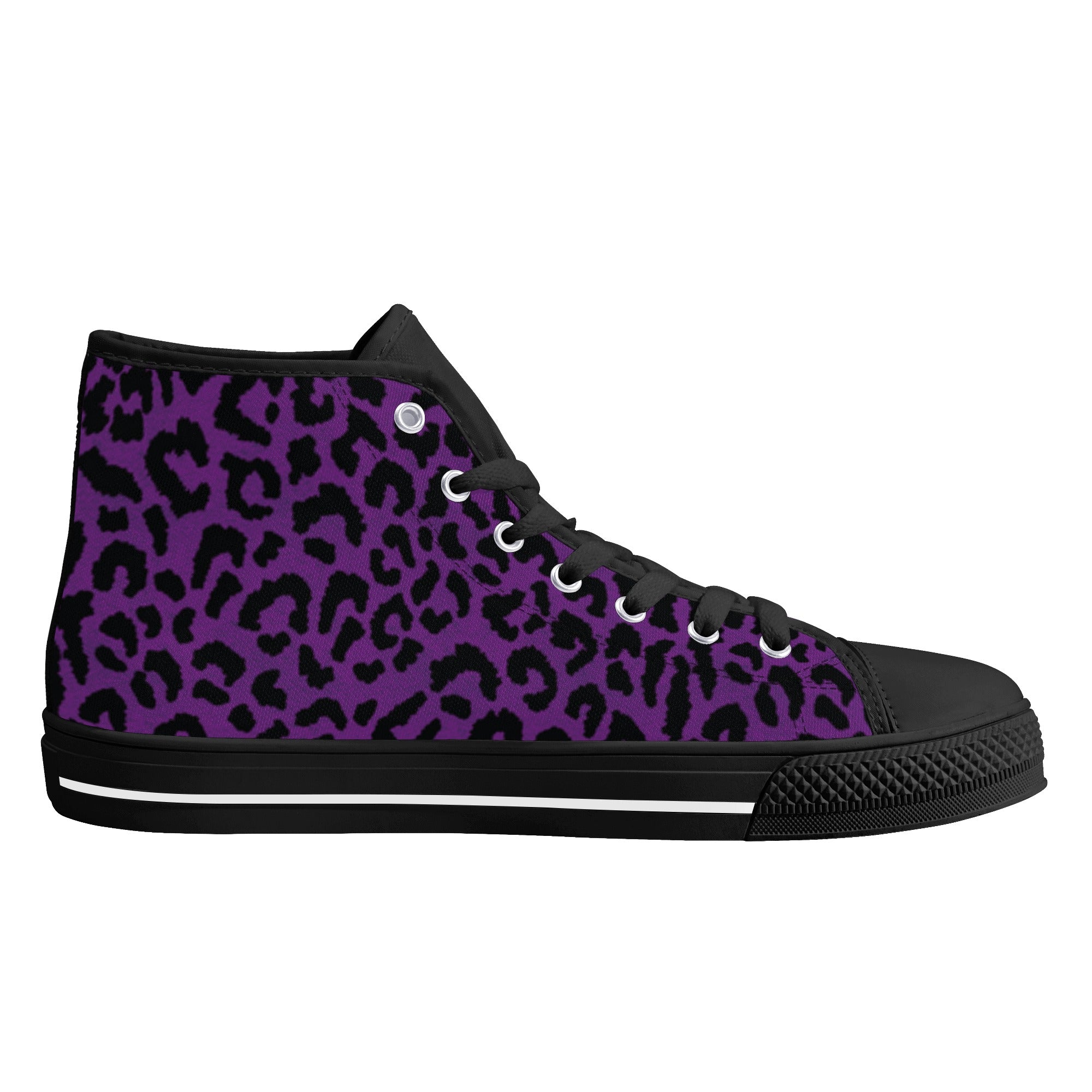 Purple Leopard Animal Print Men's Psychobilly High Top Shoes