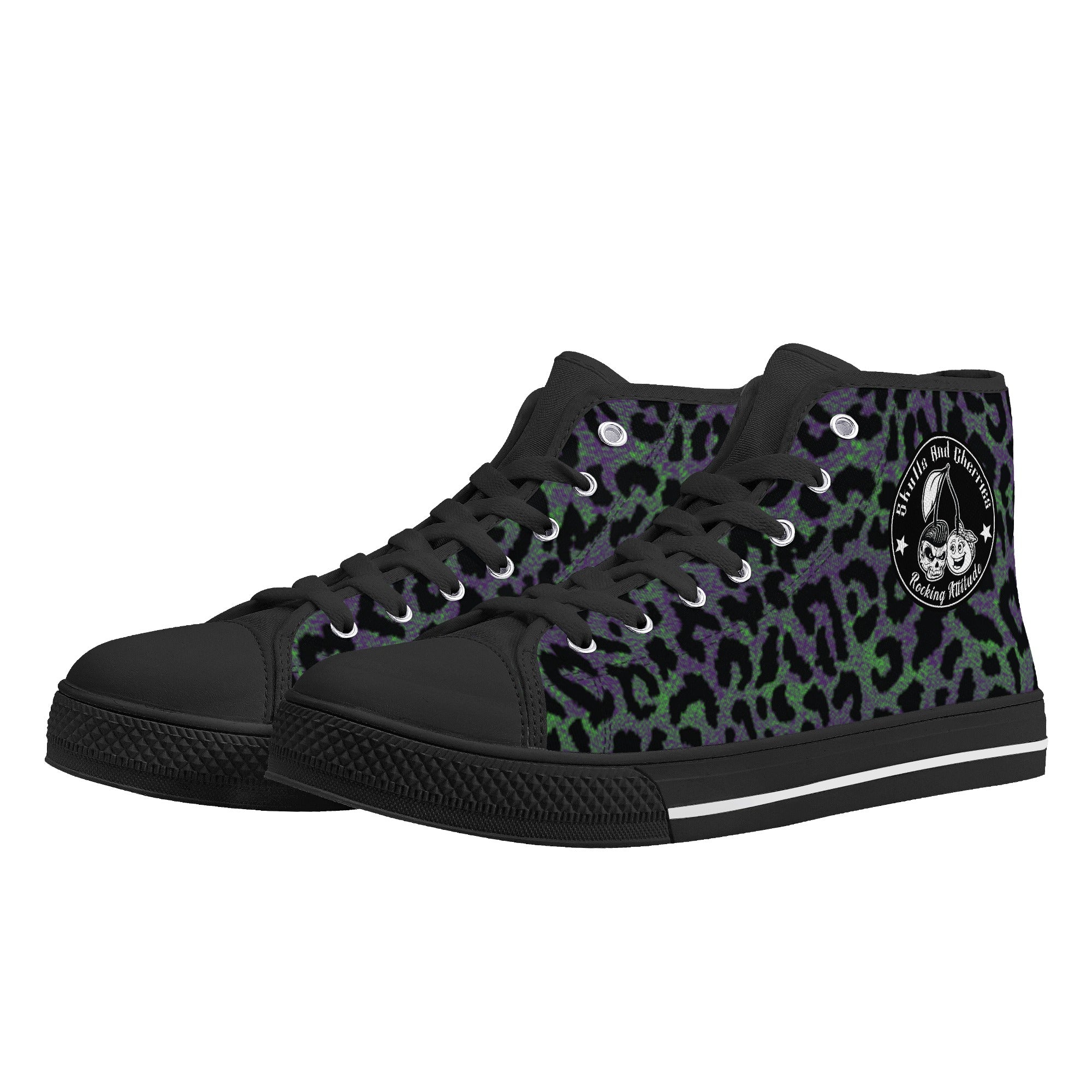 Psycho Leopard Animal Print Men's Psychobilly High Top Shoes