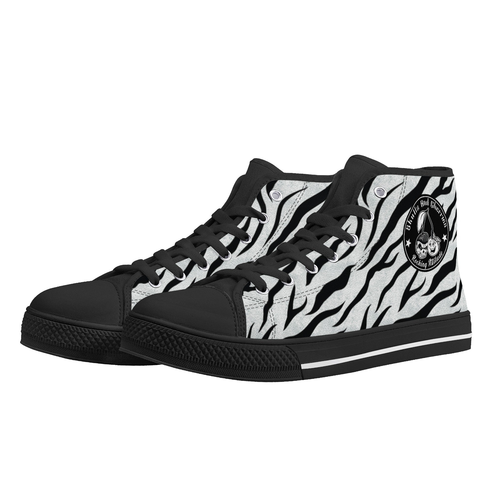 White Zebra Animal Print Men's Psychobilly High Top Shoes