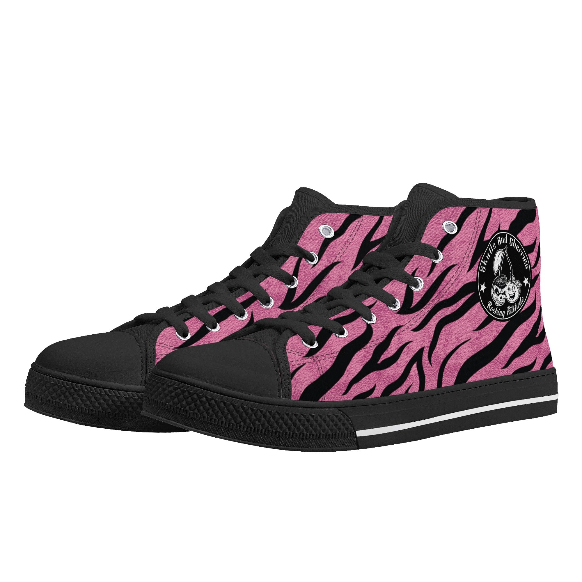 Pink Zebra Animal Print Men's Psychobilly High Top Shoes