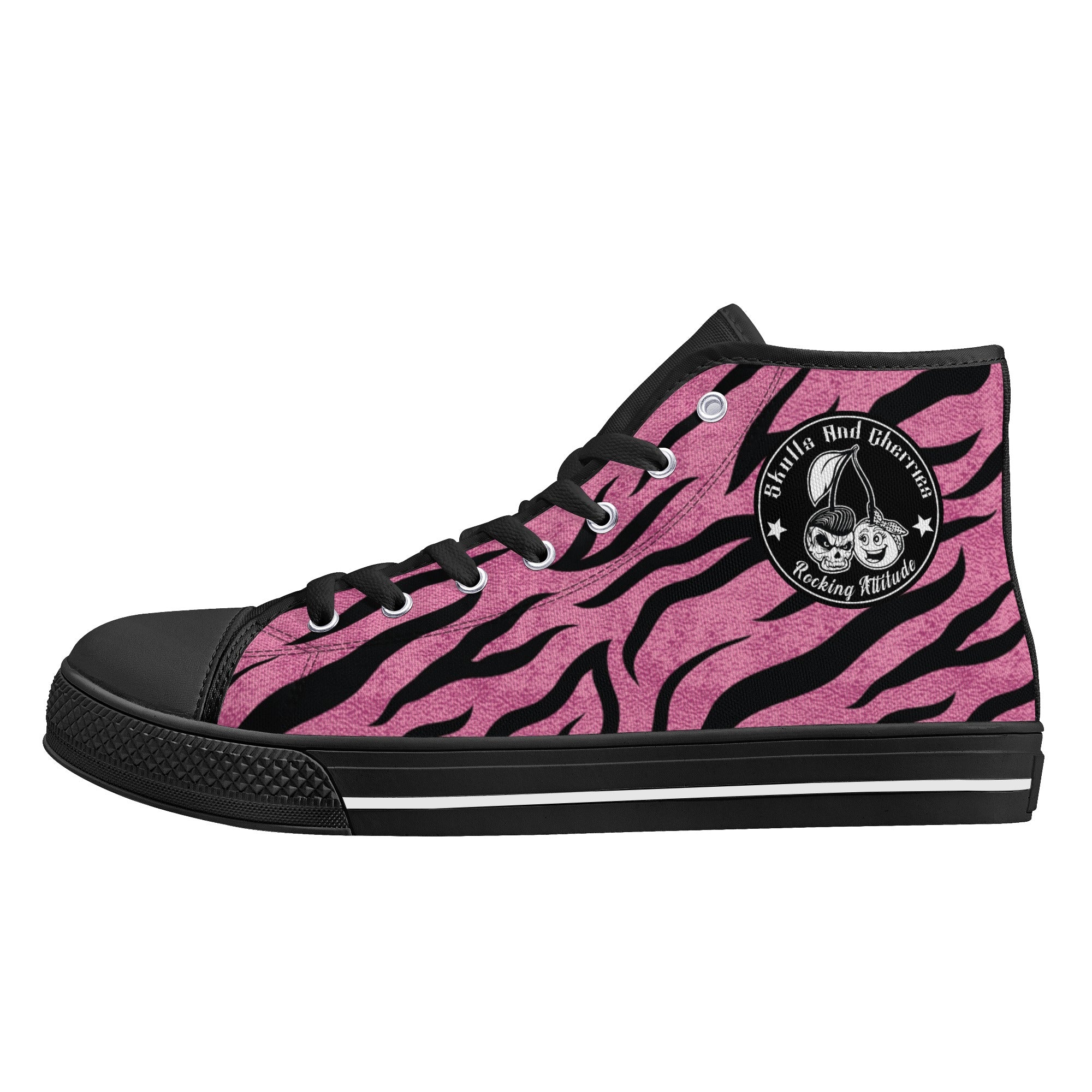 Pink Zebra Animal Print Men's Psychobilly High Top Shoes