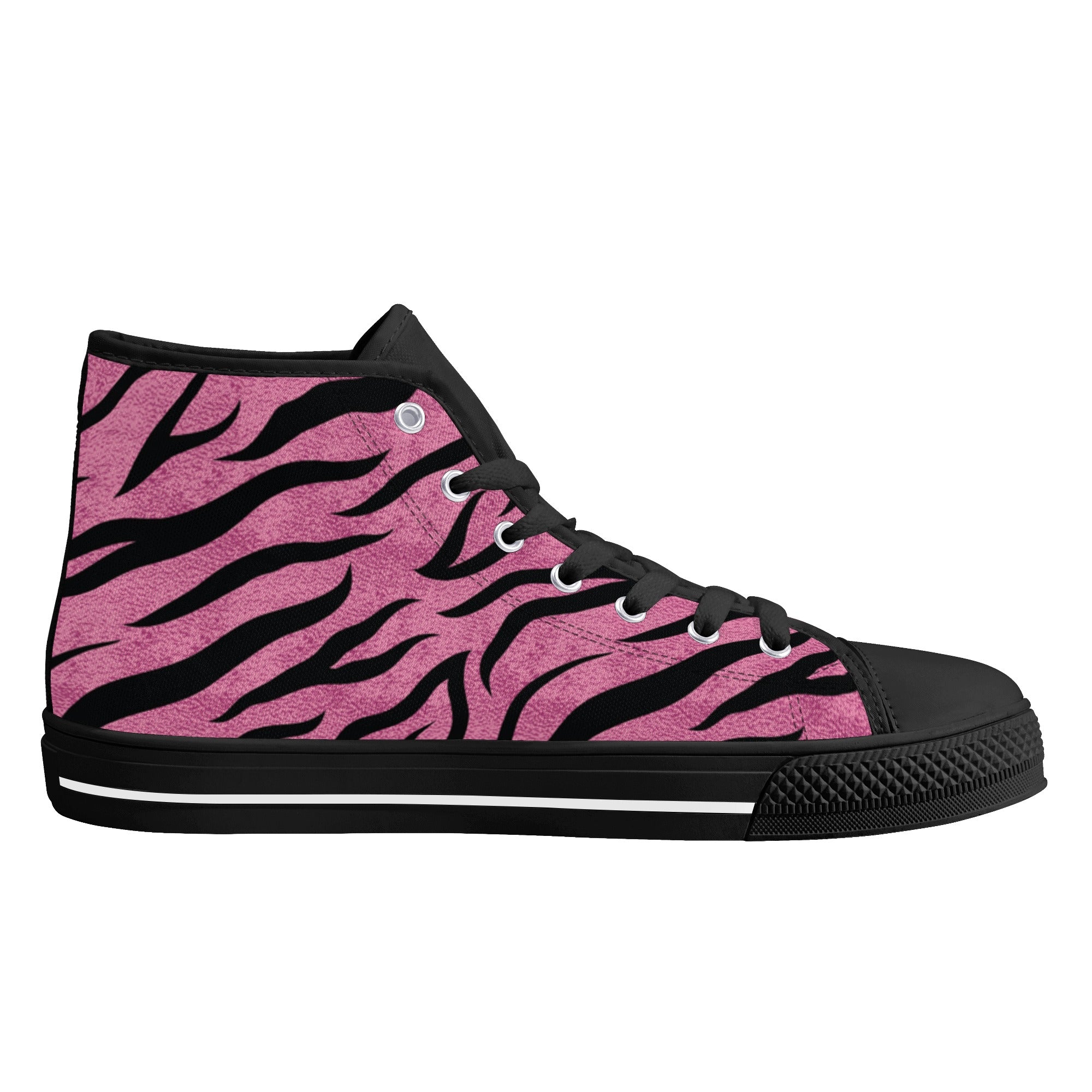 Pink Zebra Animal Print Men's Psychobilly High Top Shoes