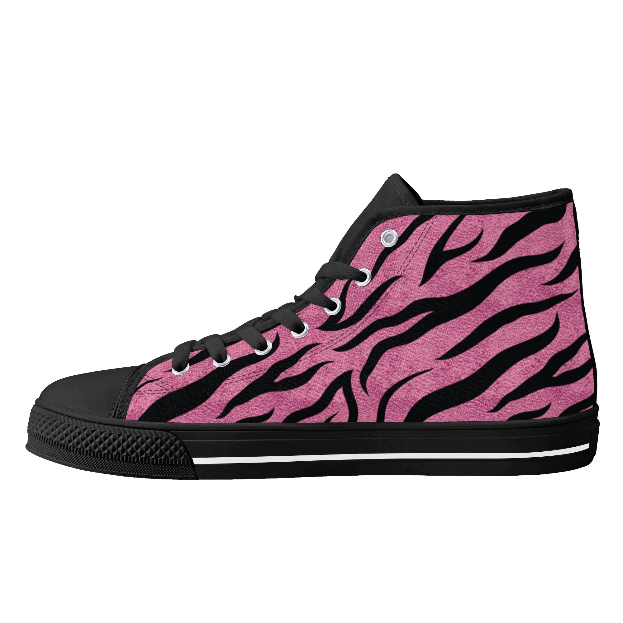 Pink Zebra Animal Print Men's Psychobilly High Top Shoes