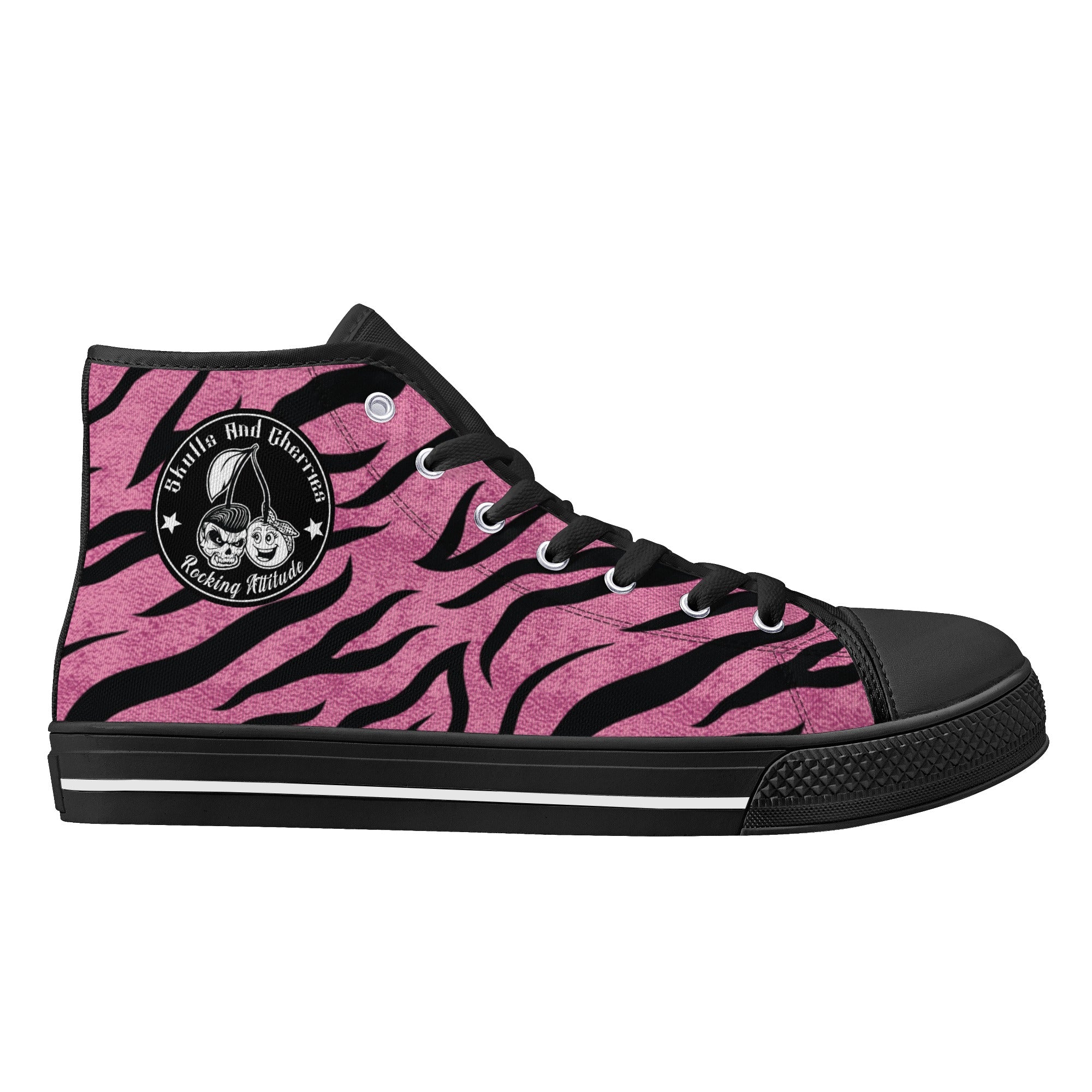 Pink Zebra Animal Print Men's Psychobilly High Top Shoes