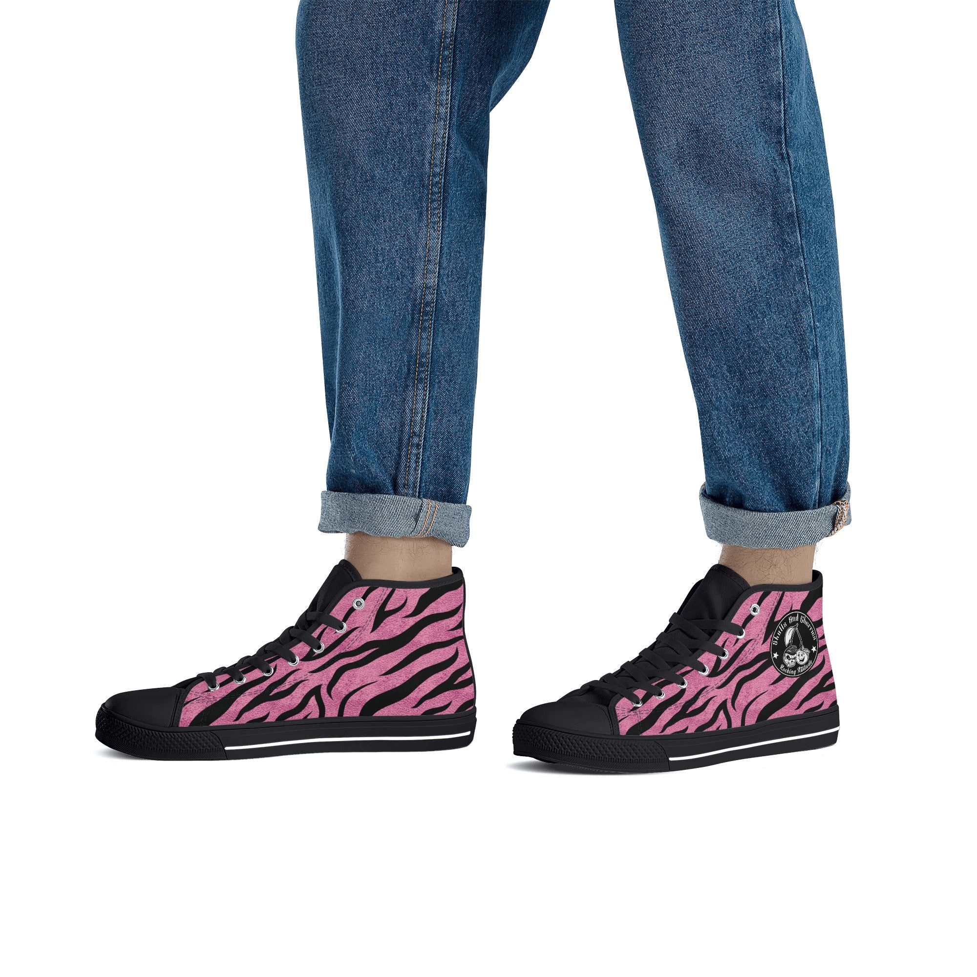 Pink Zebra Animal Print Men's Psychobilly High Top Shoes