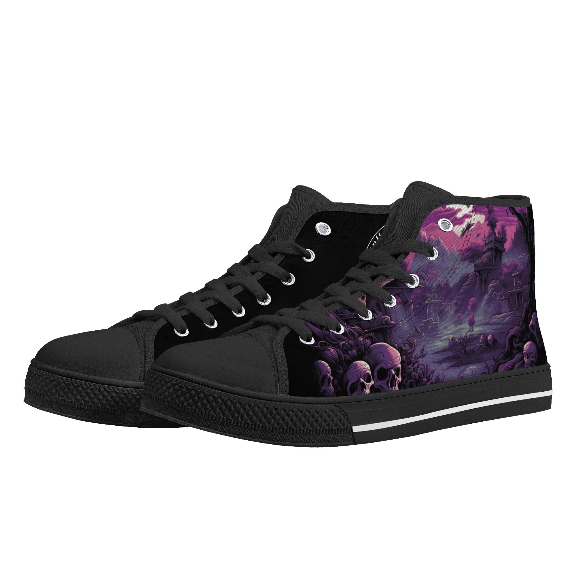 Haunted Purple Scene with  Skulls Women's Psychobilly High Top shoes