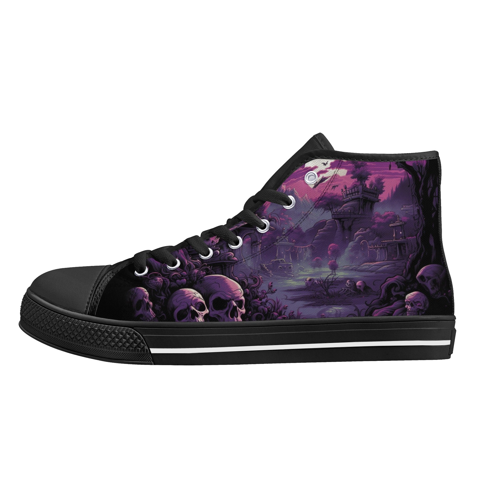 Haunted Purple Scene with  Skulls Women's Psychobilly High Top shoes