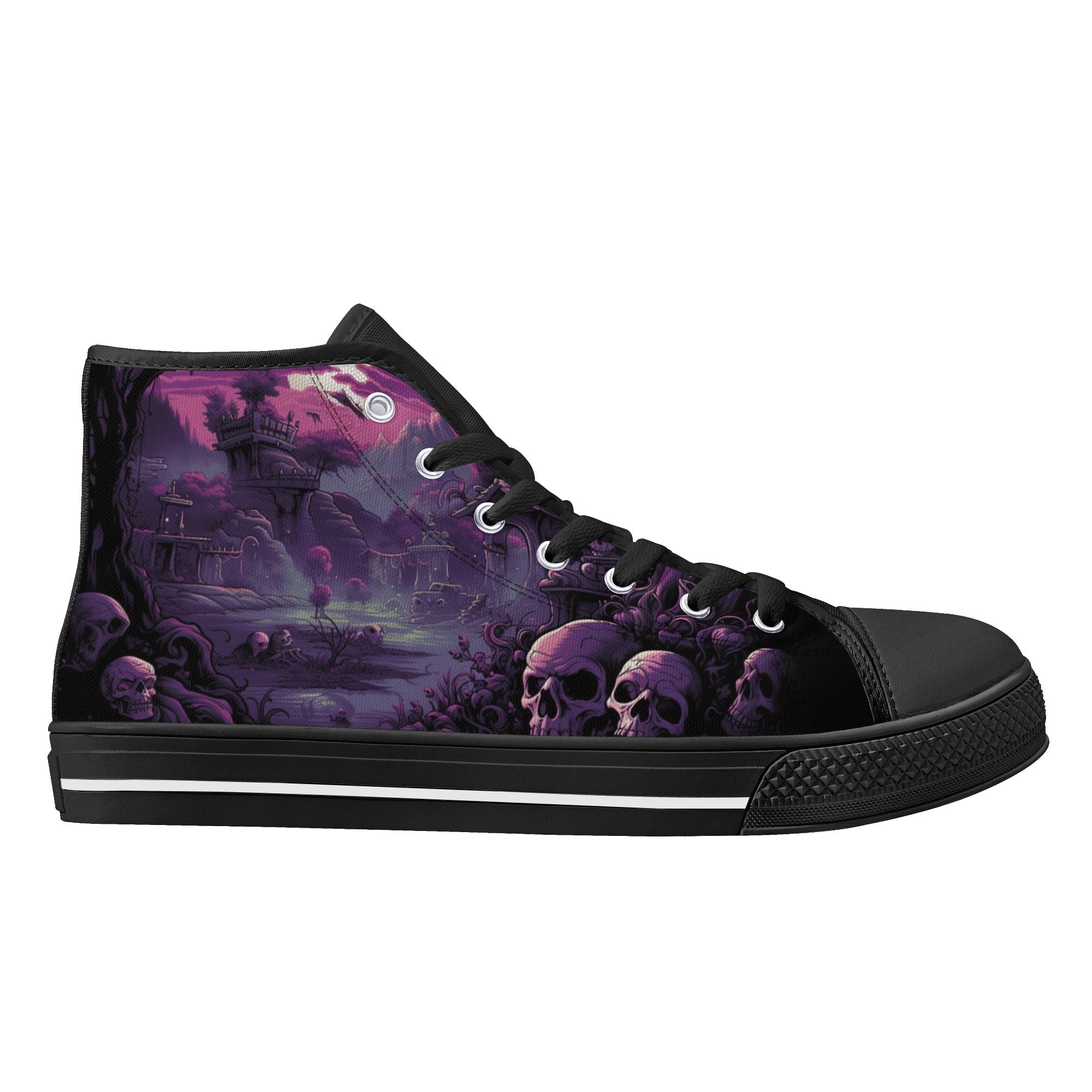 Haunted Purple Scene with  Skulls Women's Psychobilly High Top shoes